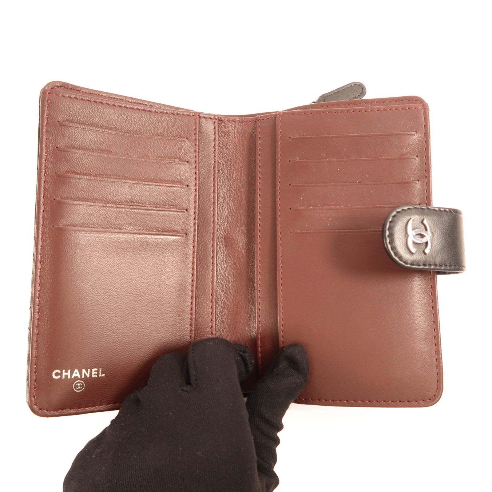 CHANEL 羊皮皮革Wallet銀扣錢包黑色