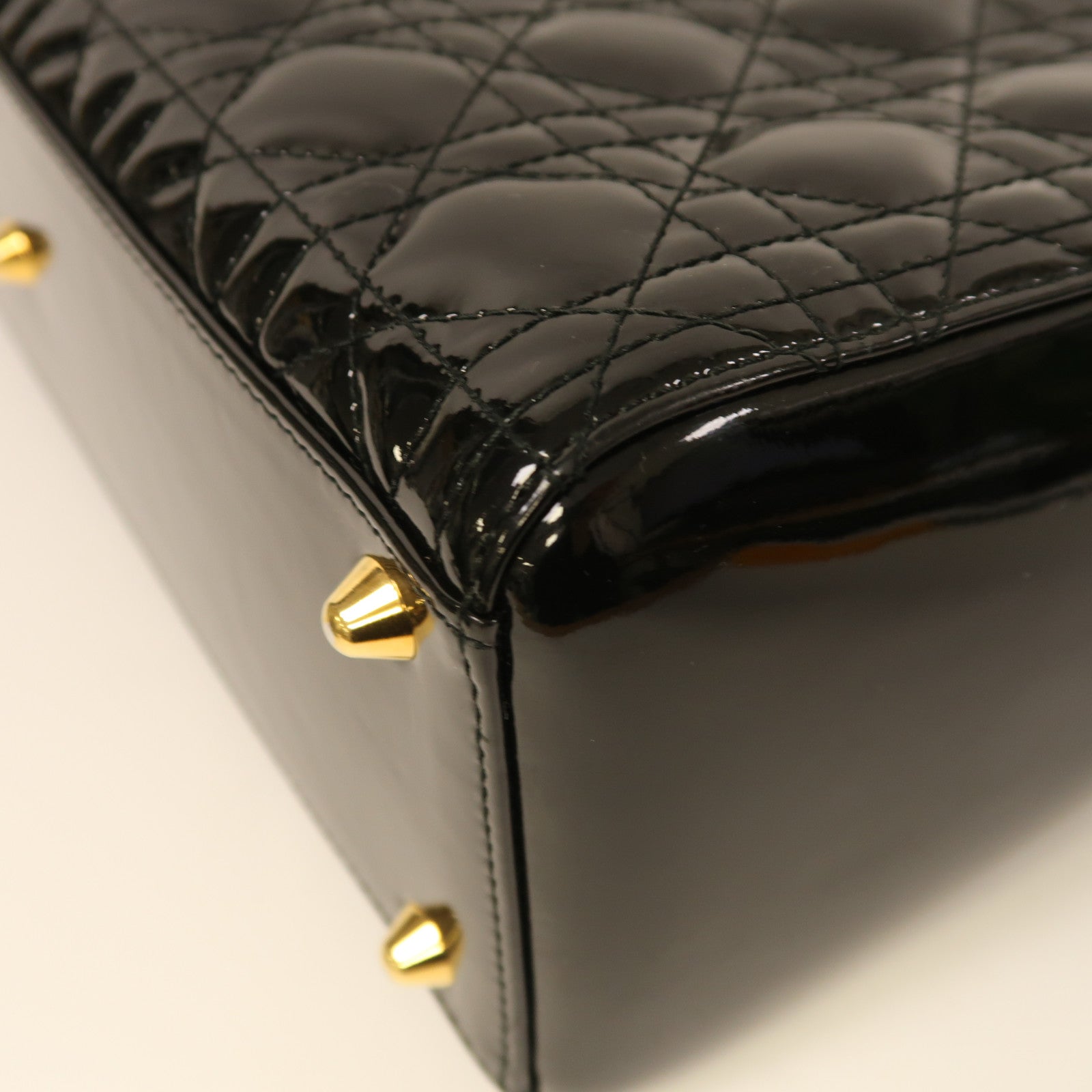 Dior 漆皮皮革Lady Dior Tote金扣手挽肩背兩用袋黑色