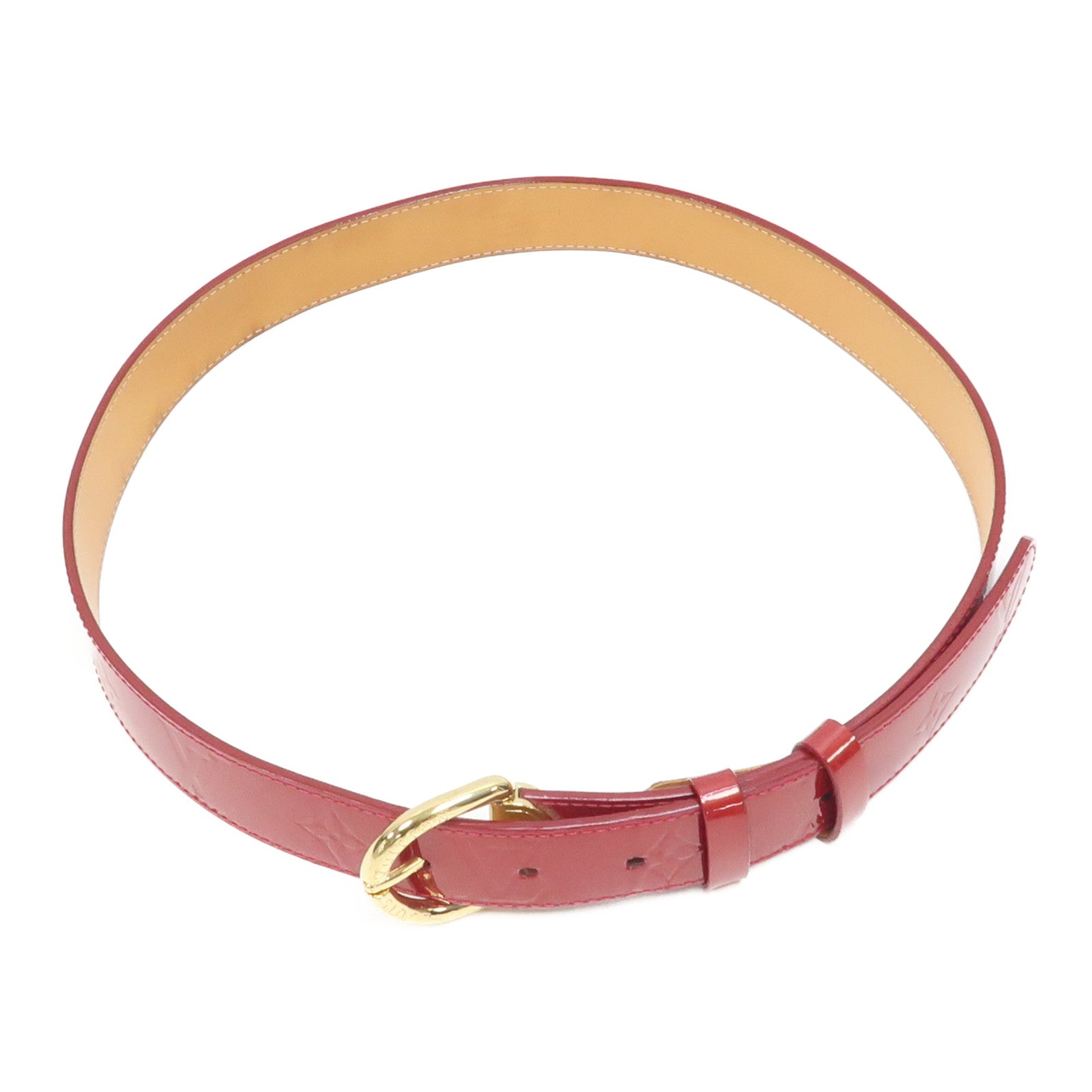 LOUIS VUITTON Vernis Belt金扣皮帶紅色