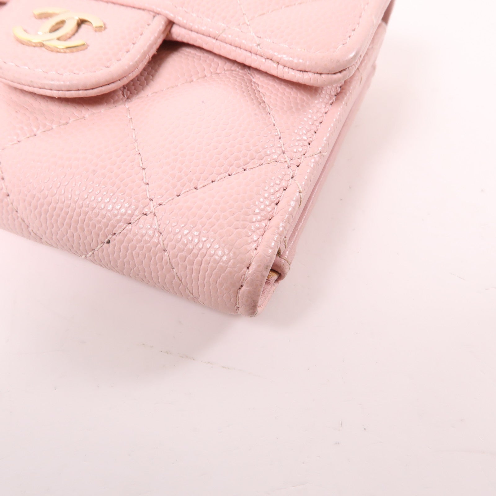 CHANEL 牛皮皮革Wallet金扣錢包粉紅色