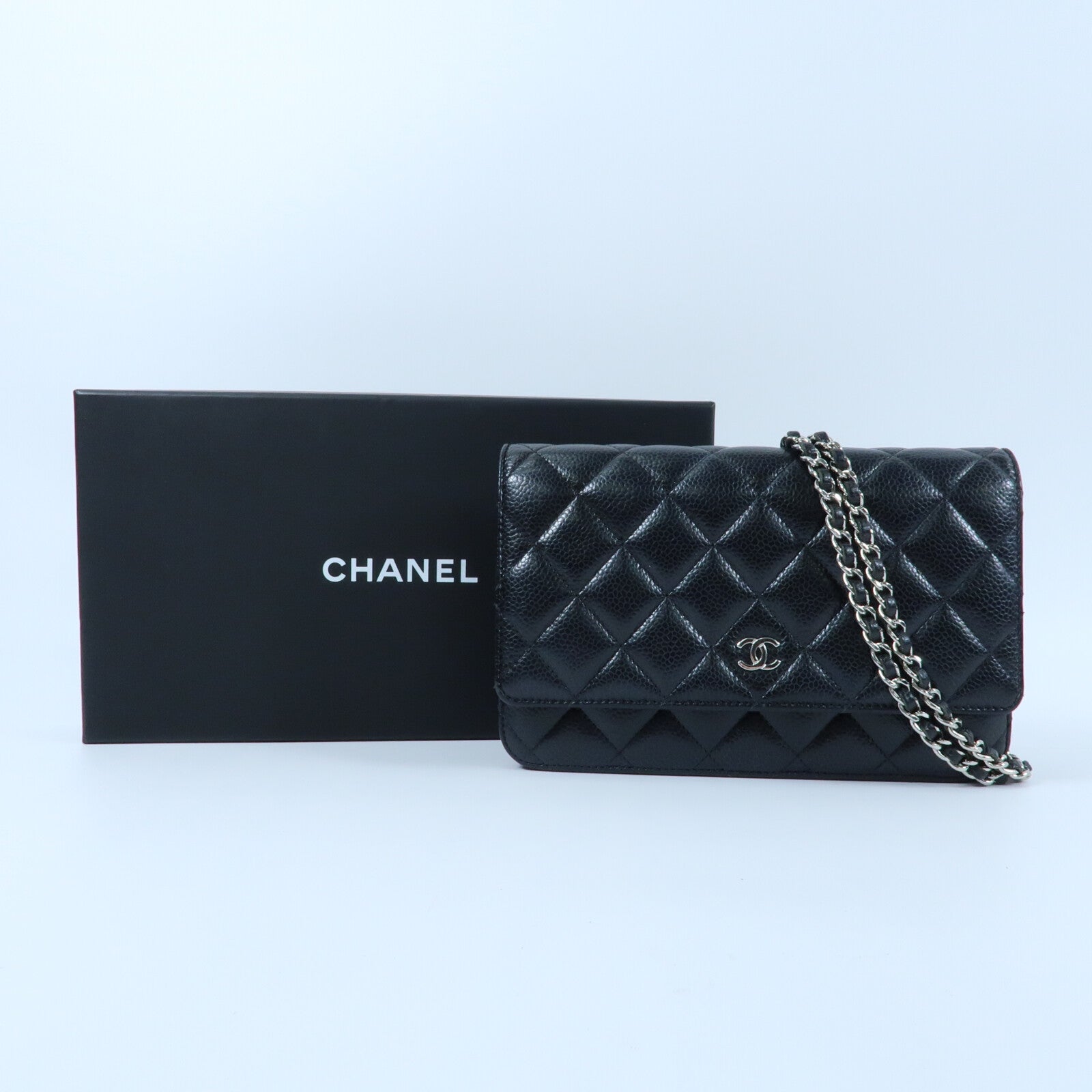 CHANEL 牛皮皮革Wallet On Chain銀扣鏈帶肩背袋