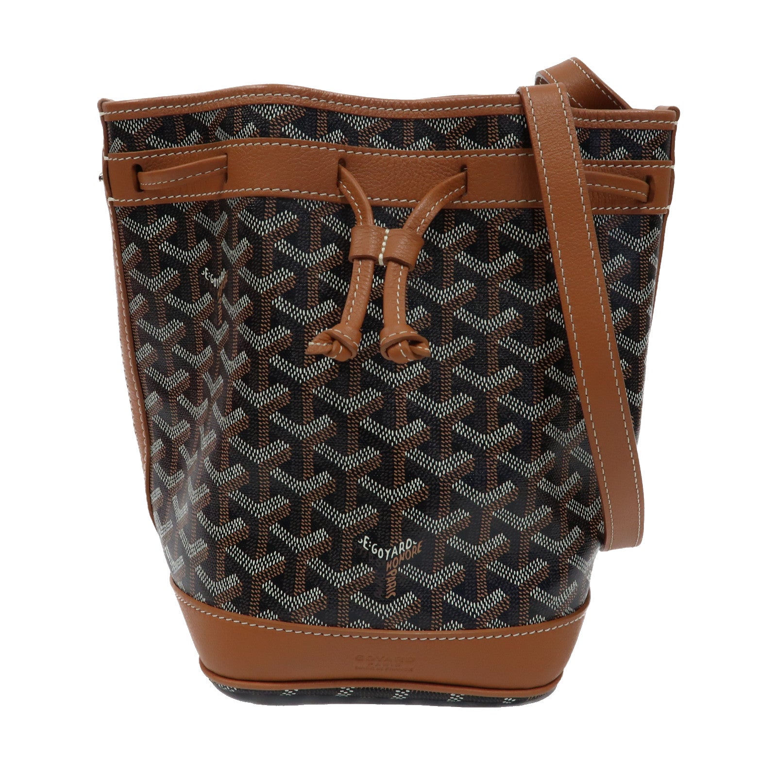 GOYARD 塗層帆布Petit Flot Bucket銀扣肩背袋黑色/啡色