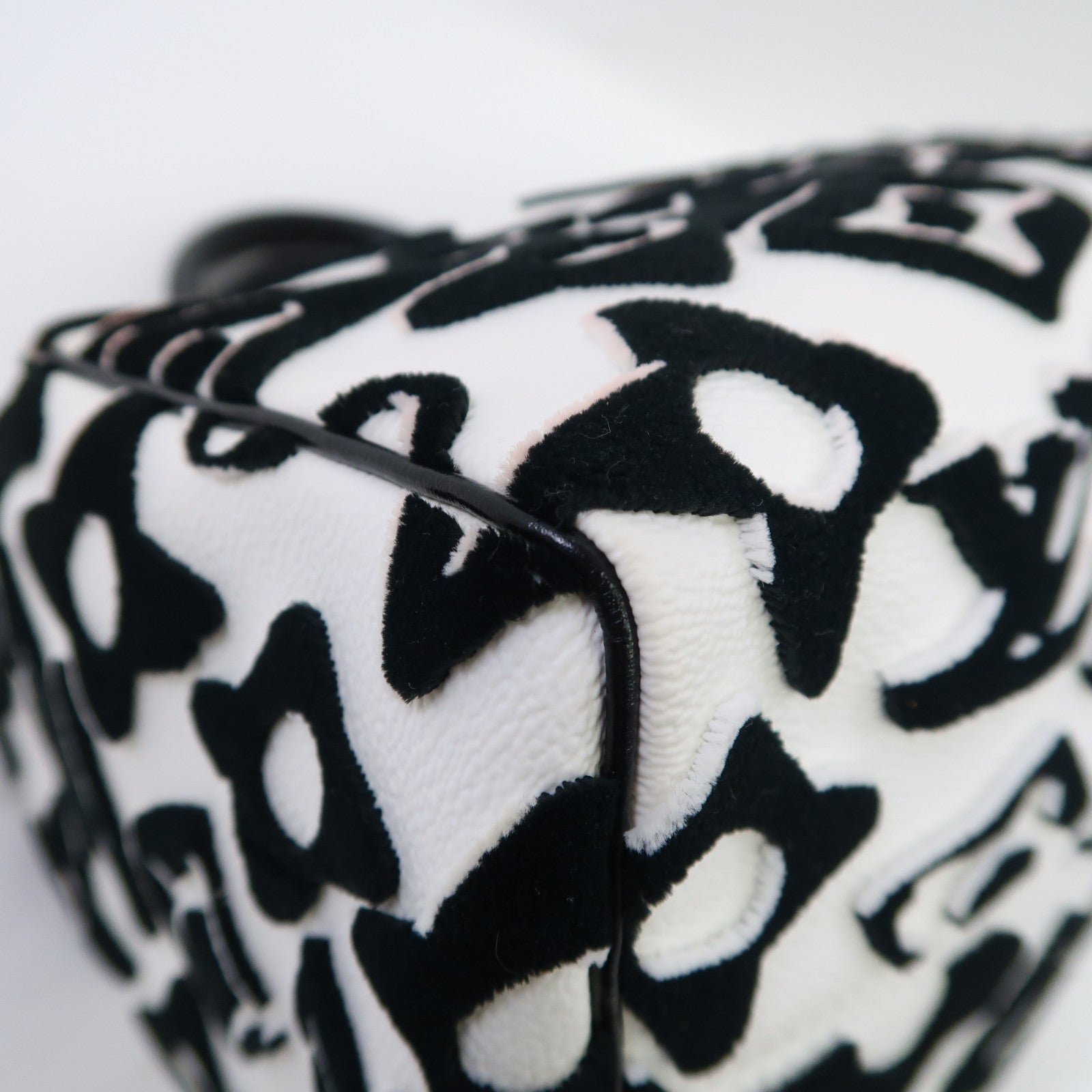 LOUIS VUITTON 絨布/塗層帆布Urs Fischer Speedy 25銀扣手挽肩背兩用袋白色/黑色