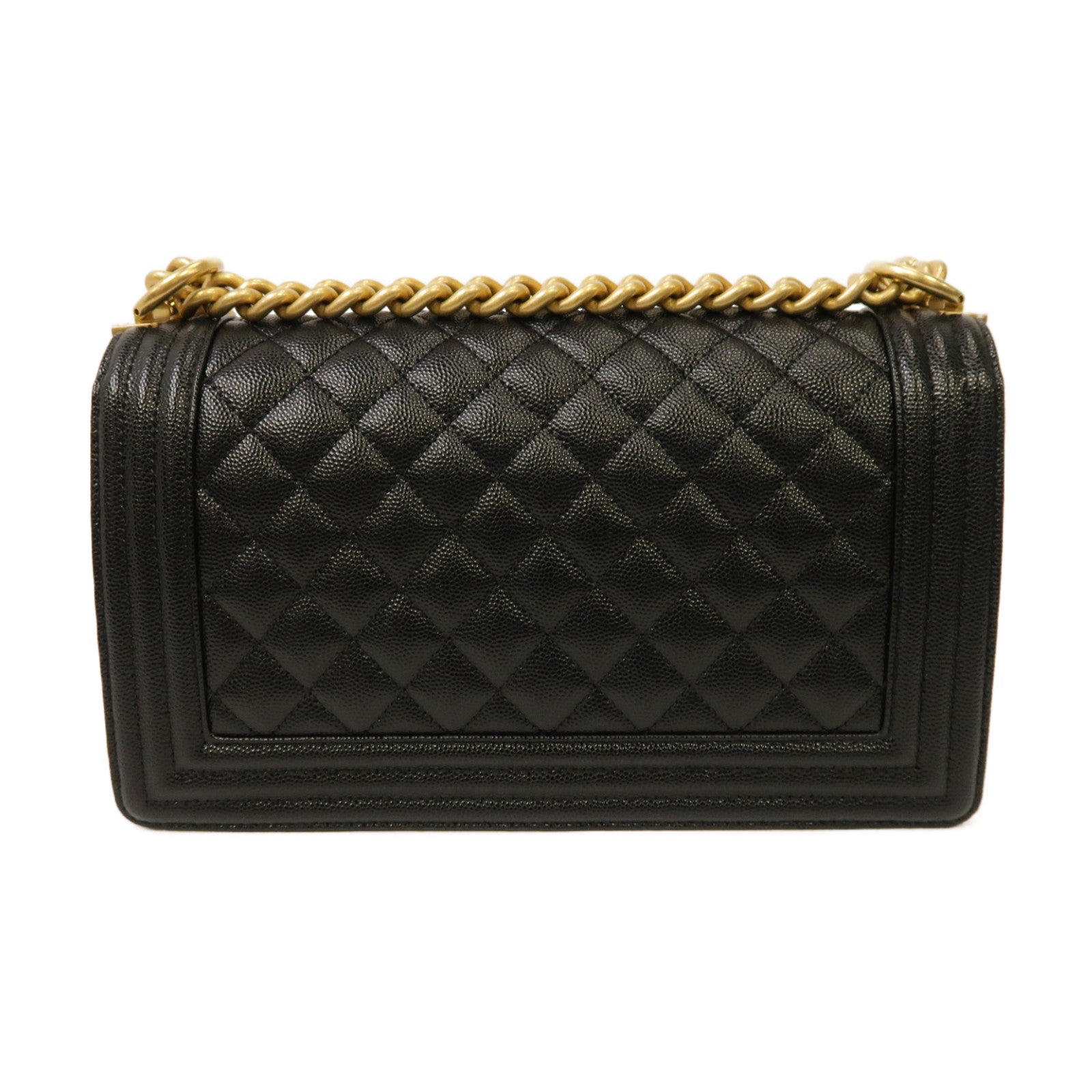 CHANEL 菱格Caviar皮革金扣鏈帶肩背袋黑色