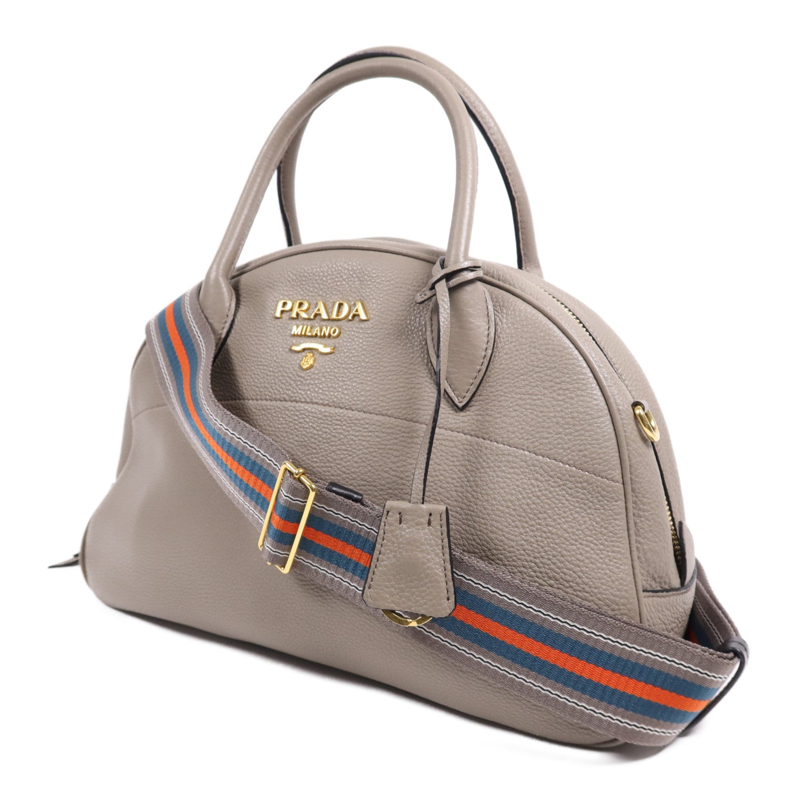 PRADA 牛皮皮革Nero Vitello Daino Bag金扣手挽肩背兩用袋