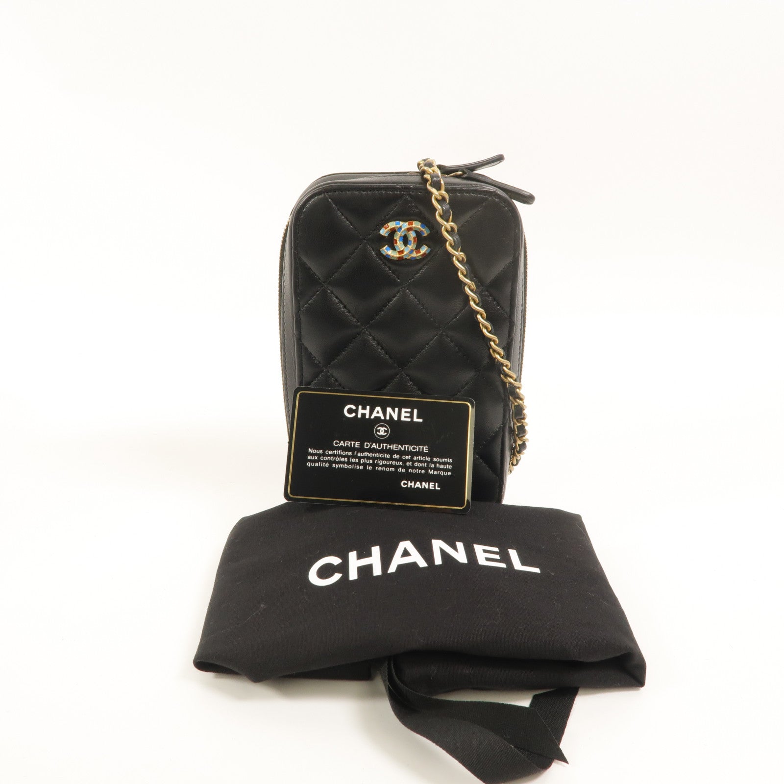 CHANEL 羊皮皮革Phone Bag鏈帶肩背袋