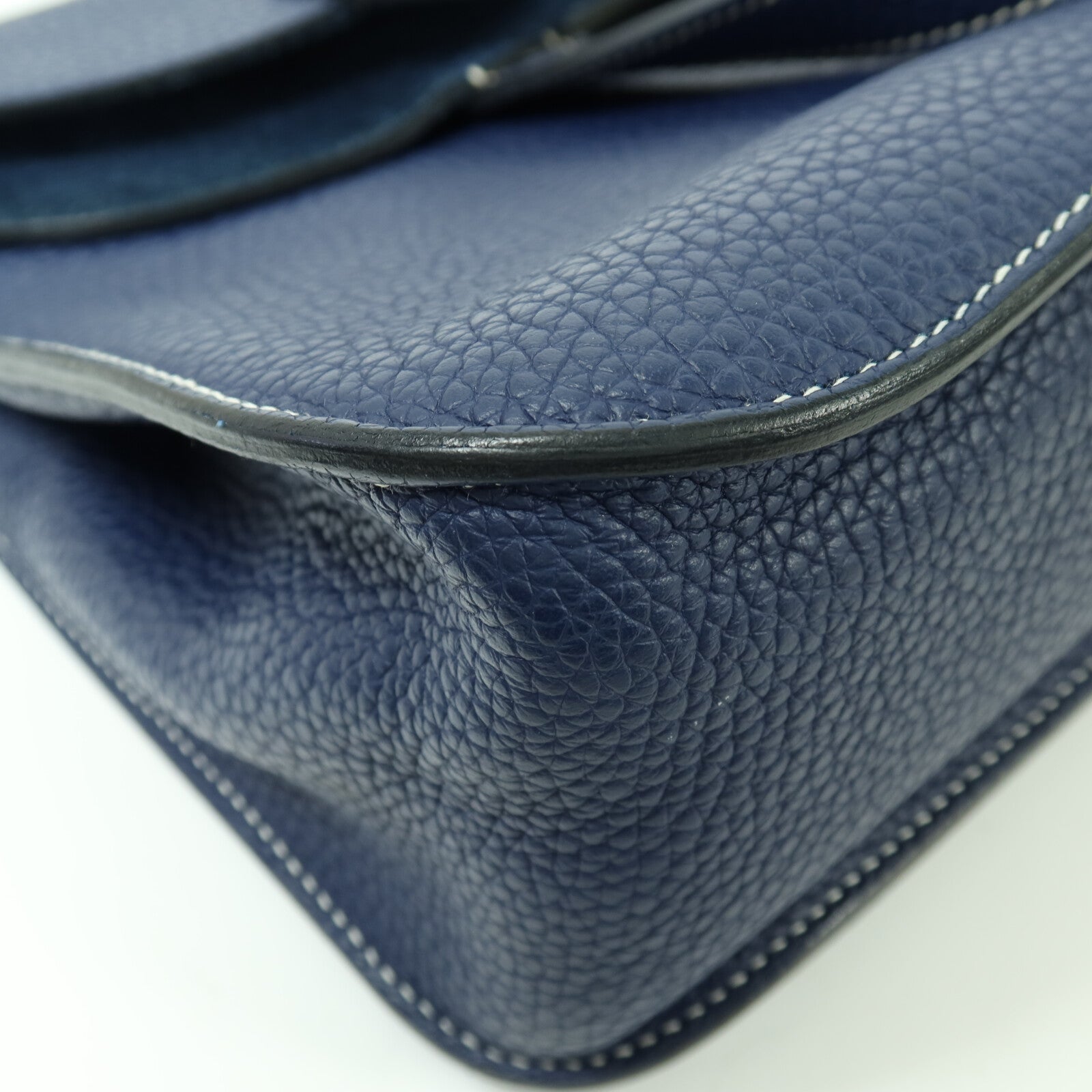 HERMES Clemence皮革Halzan 31銀扣手挽肩背兩用袋Bleu Encre