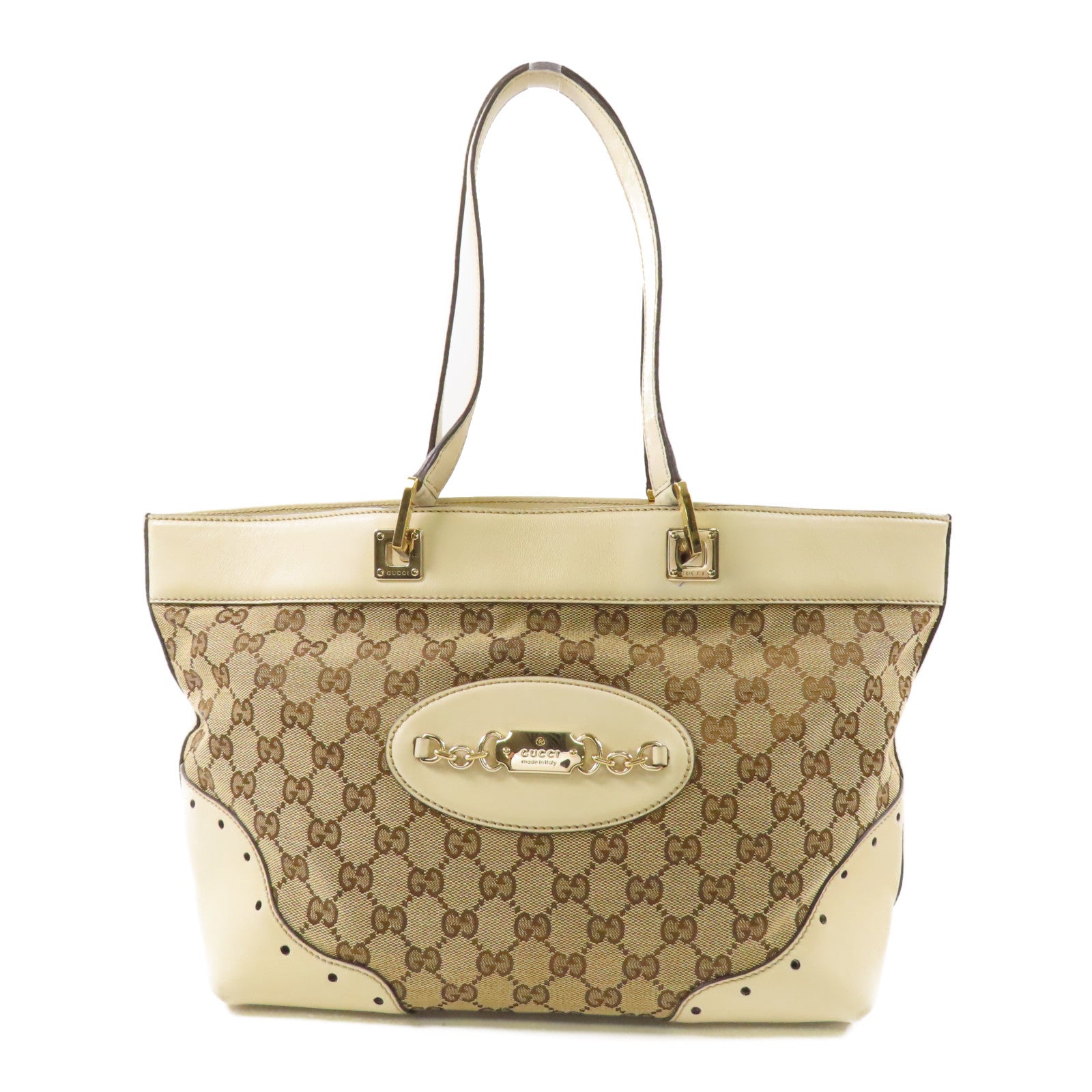 GUCCI 帆布/皮革Shoulder Bag金扣肩背袋
