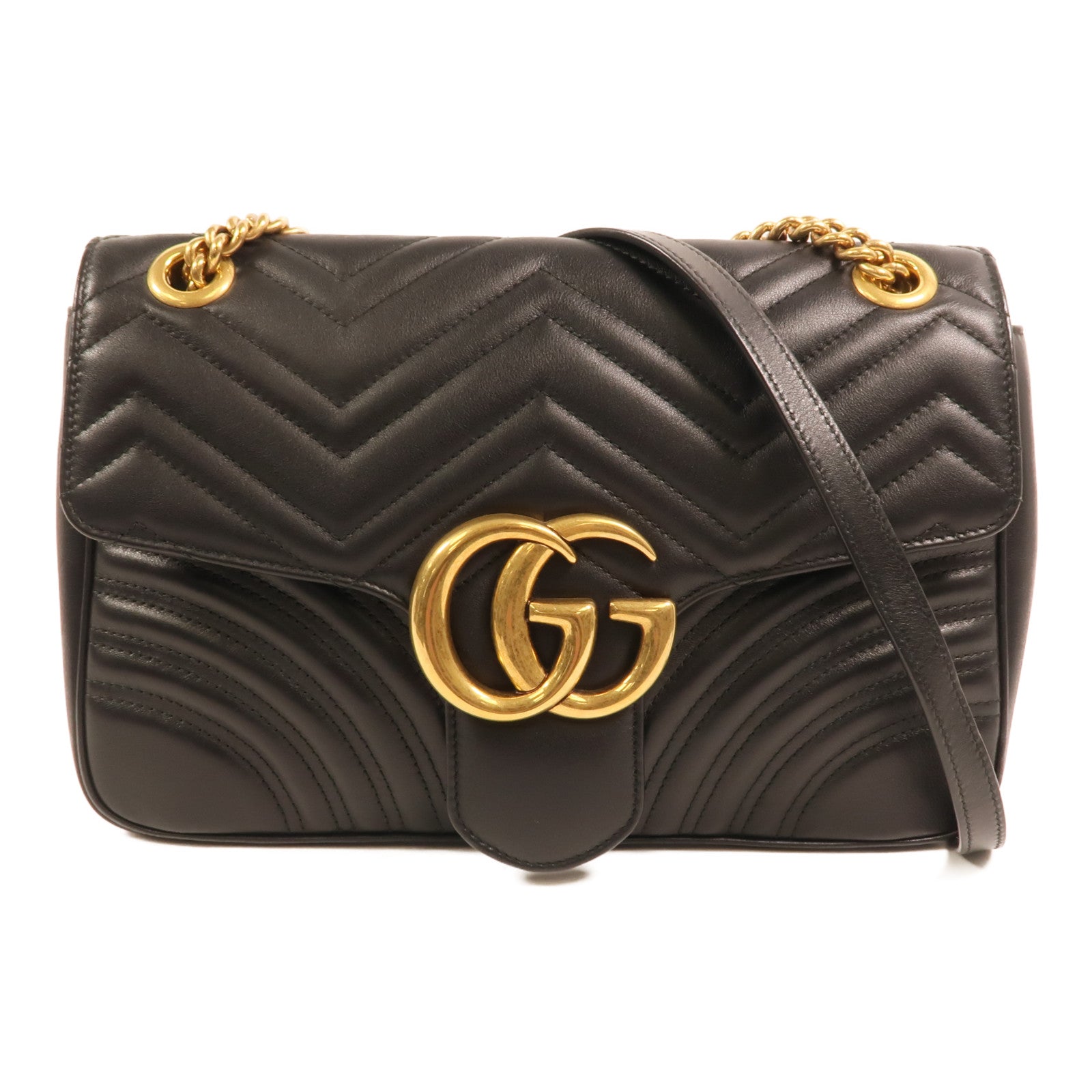 GUCCI 牛皮皮革GG Marmont Medium金扣鏈帶肩背袋