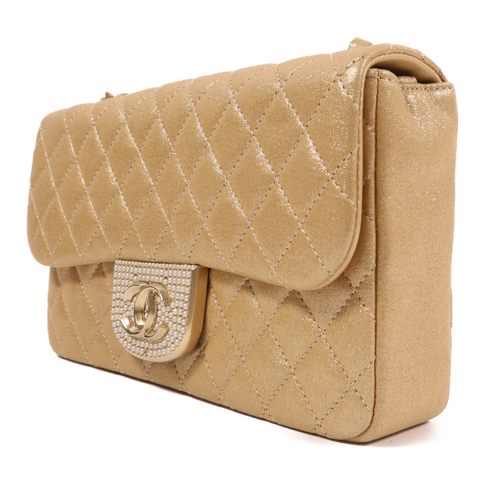 CHANEL 【激減優惠】菱格羊皮皮革Chain Shoulder金扣鏈帶肩背袋金色