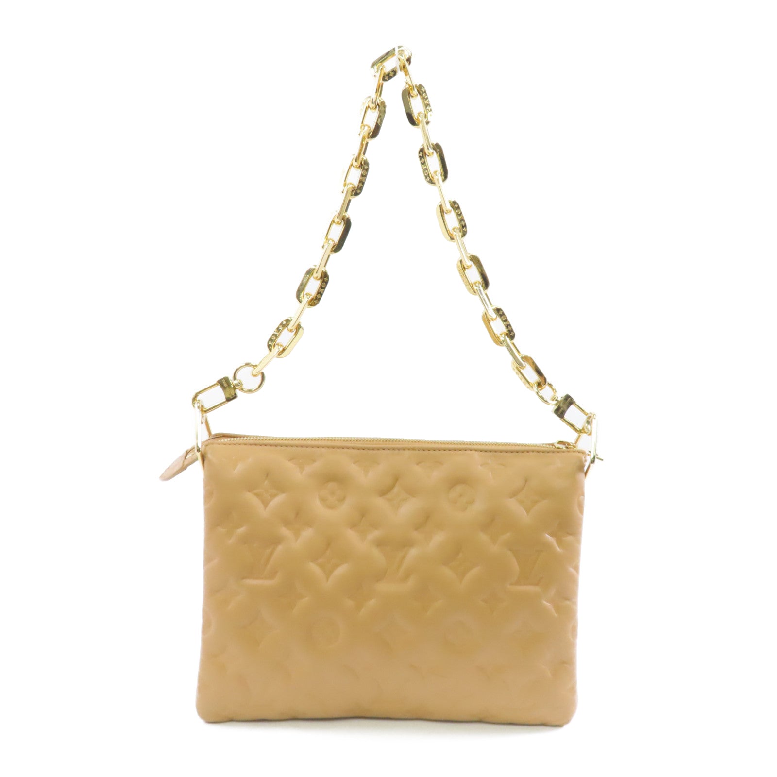LOUIS VUITTON 【激減優惠】Monogram-Embossed Coussin PM Bag金扣手挽肩背兩用袋駝色