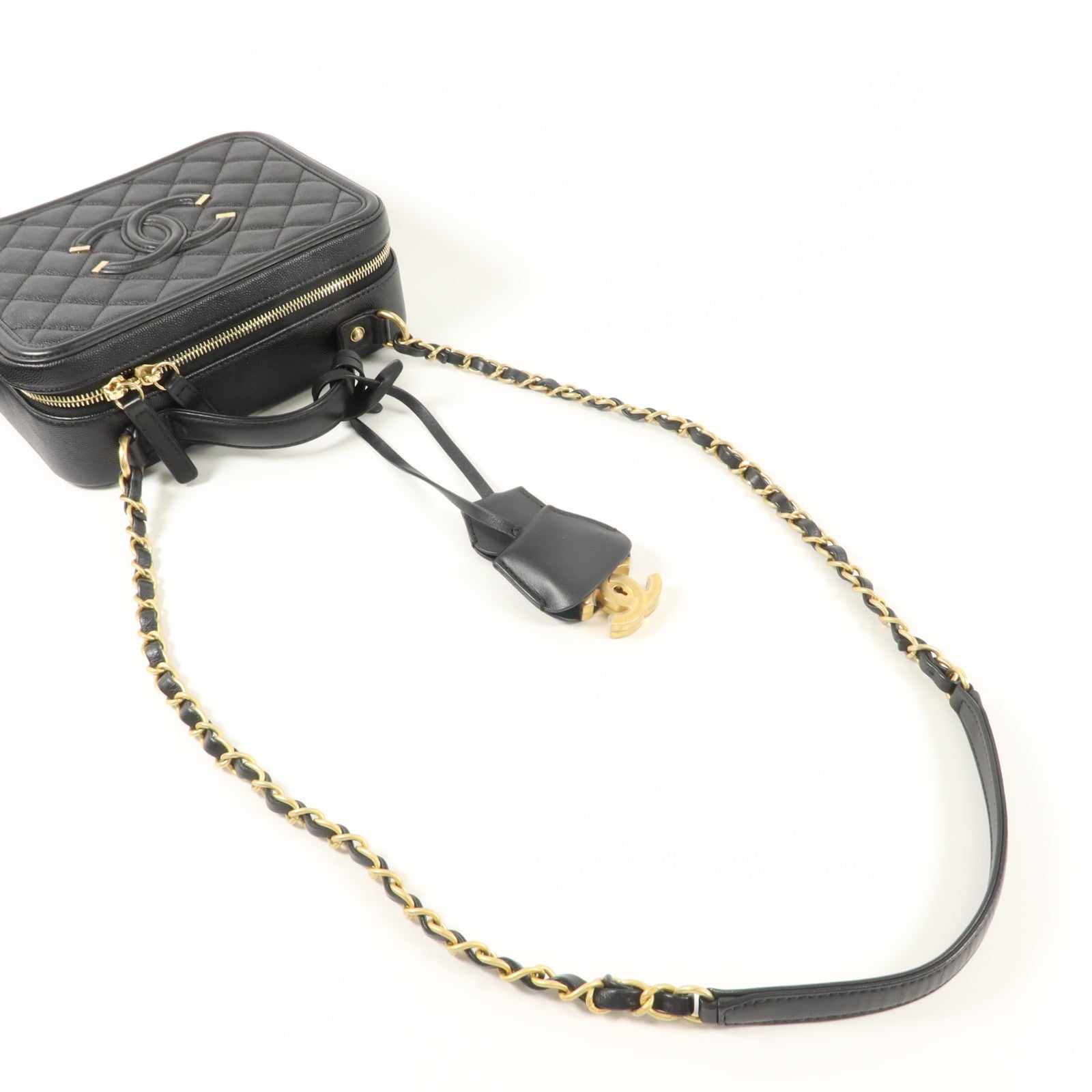 CHANEL 牛皮皮革CC Filigree Vanity Case Medium手挽肩背兩用袋
