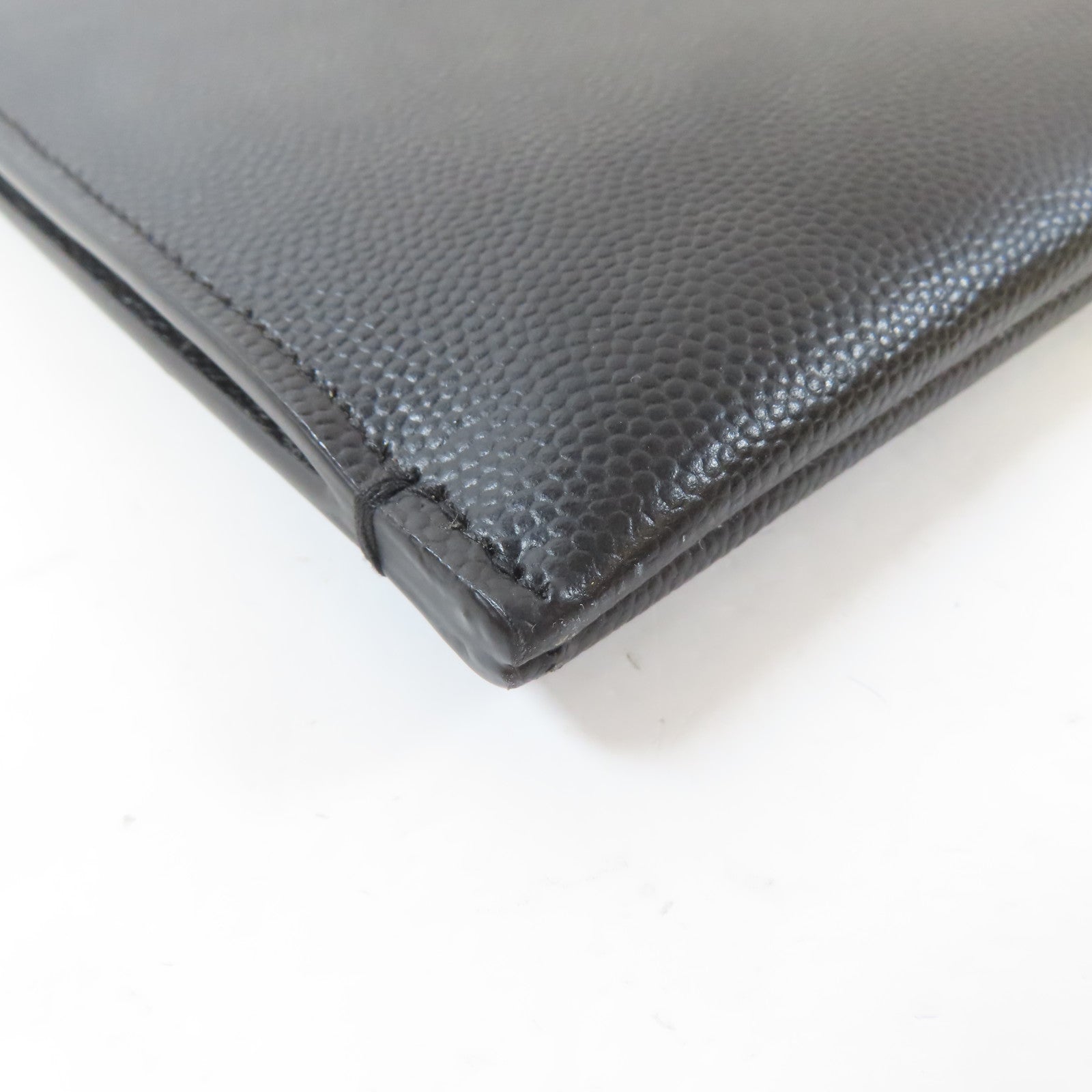 SAINT LAURENT 皮革Clutch Bag銀扣手拿包黑色