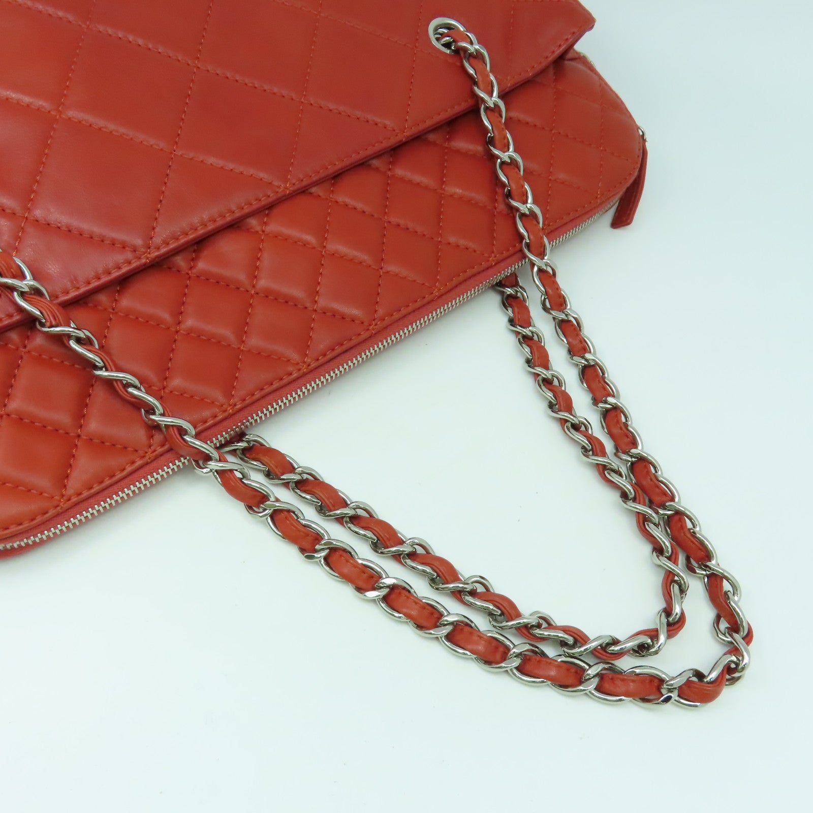 CHANEL 【清倉大減價】菱格皮革Chain Shoulder Bag銀扣鏈帶肩背袋紅色