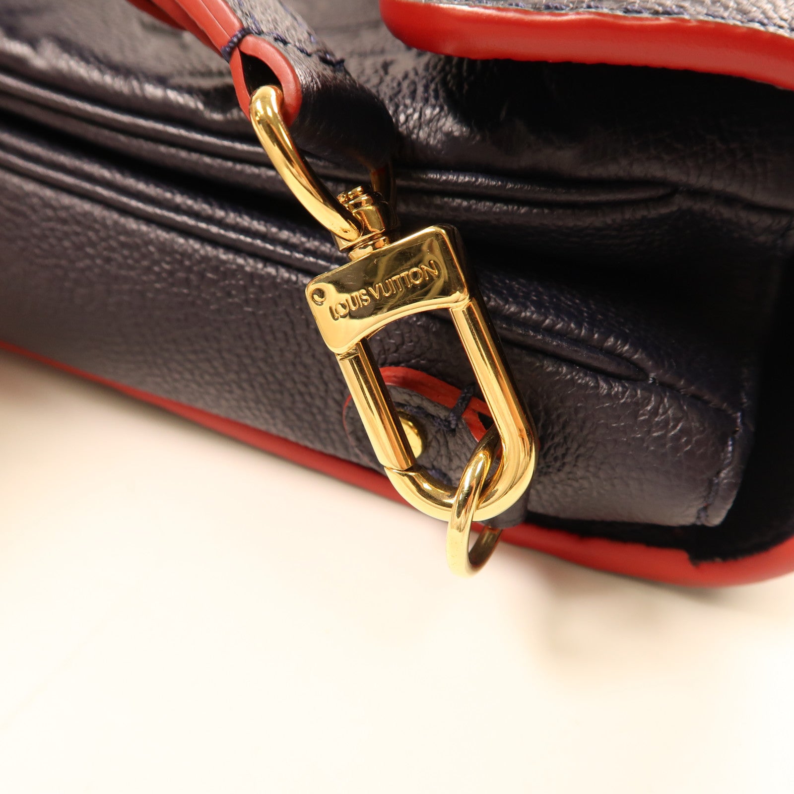 LOUIS VUITTON Monogram Empreinte Pochette Metis金扣手挽肩背兩用袋深藍色