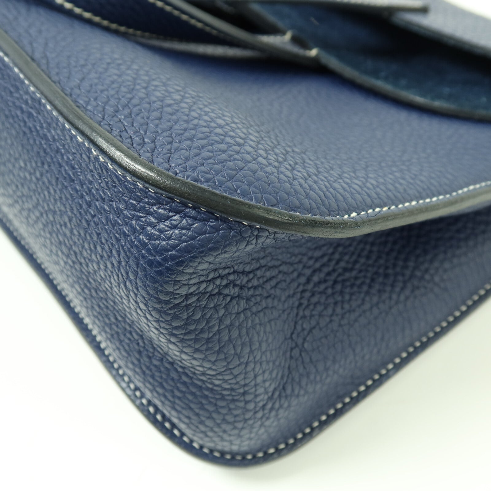 HERMES Clemence皮革Halzan 31銀扣手挽肩背兩用袋Bleu Encre