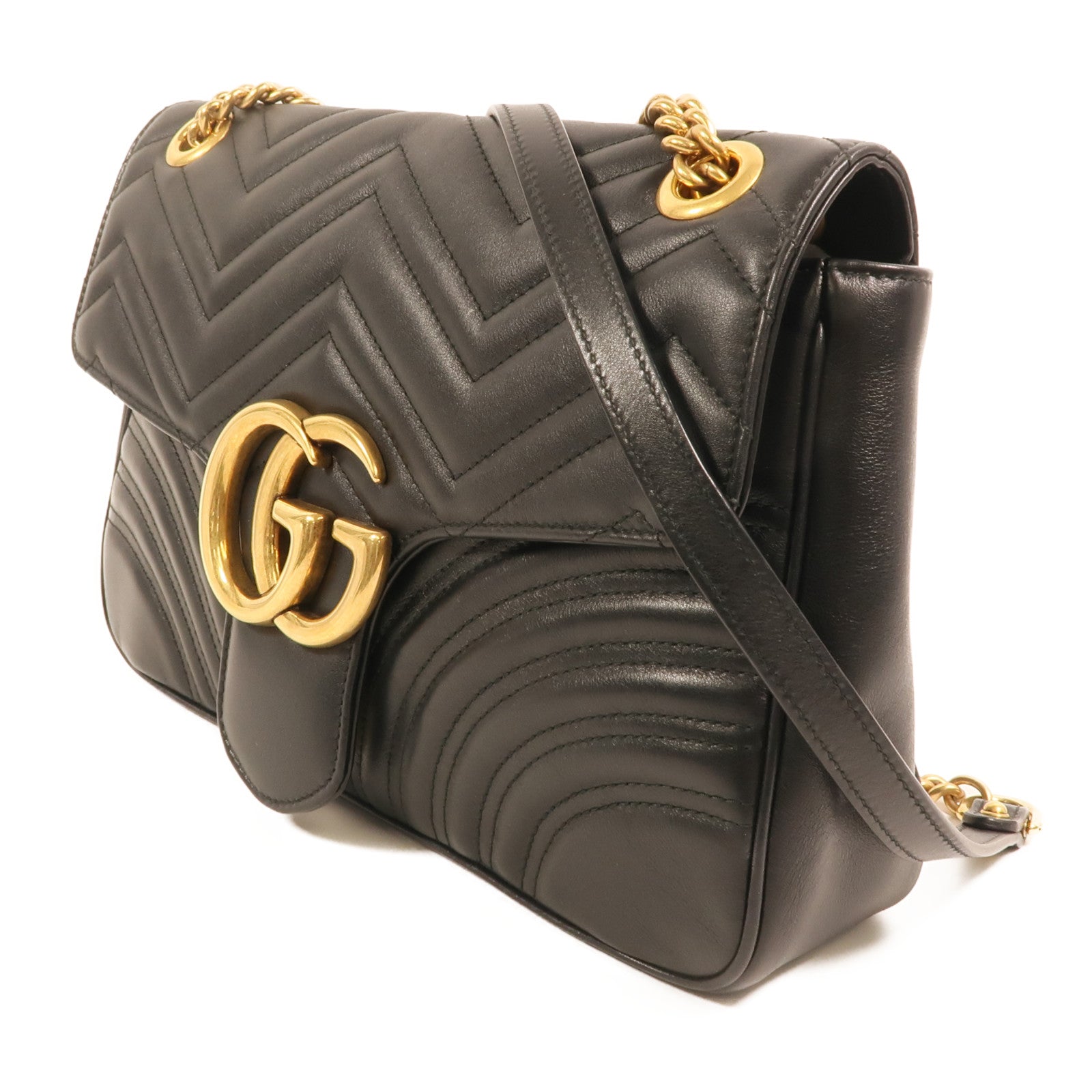 GUCCI 牛皮皮革GG Marmont Medium金扣鏈帶肩背袋