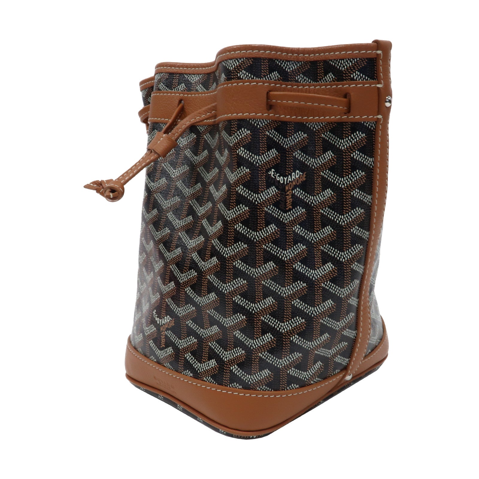GOYARD 塗層帆布Petit Flot Bucket銀扣肩背袋黑色/啡色