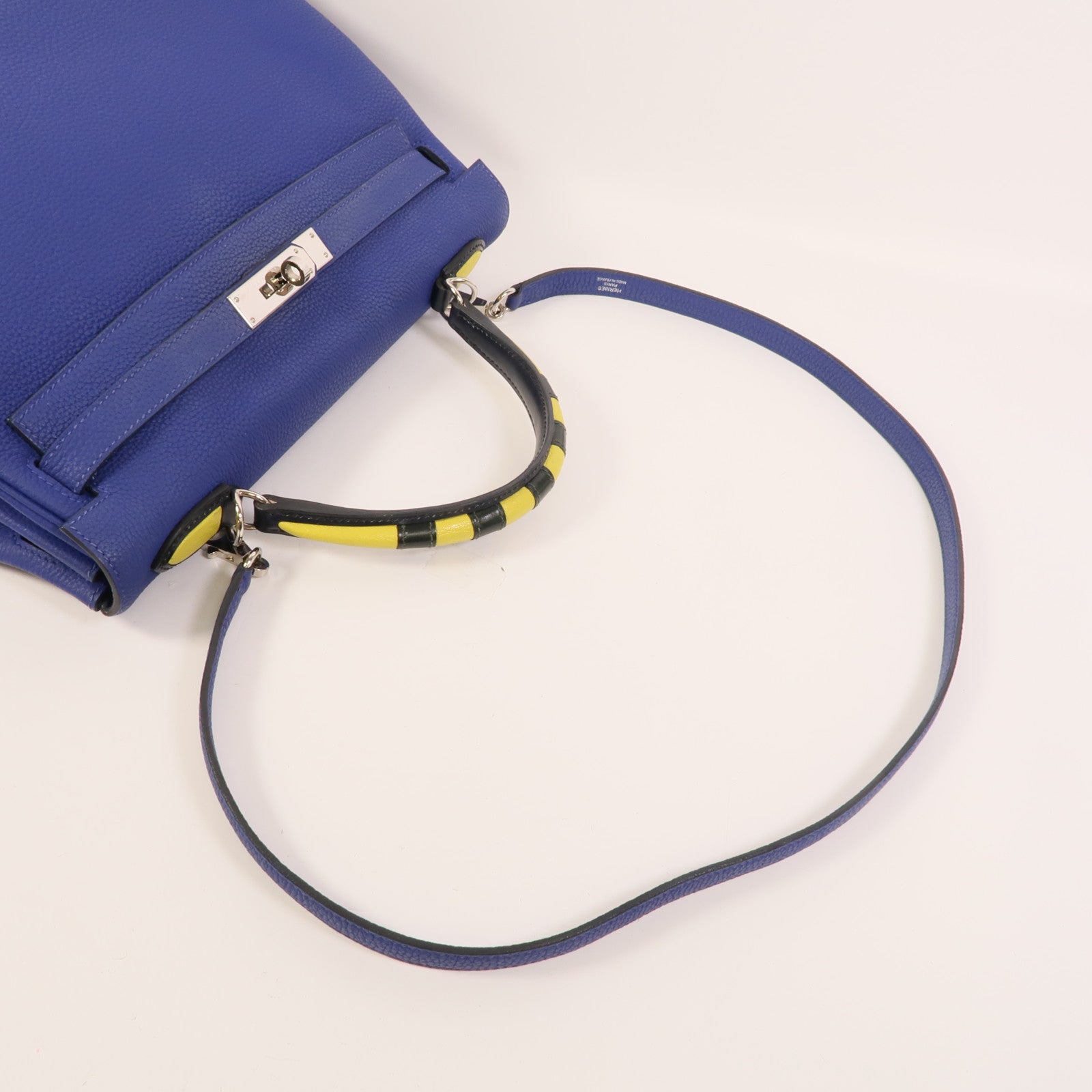 HERMES Togo皮革Kelly 32手挽肩背兩用袋Blue Electrique