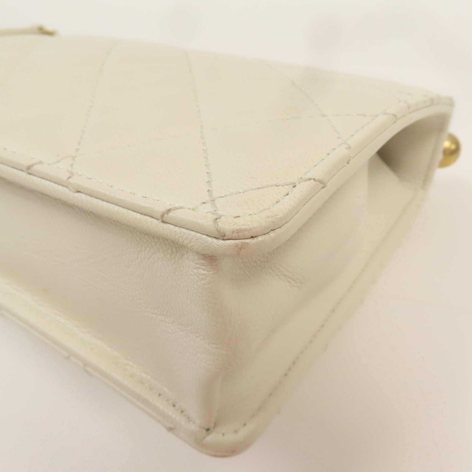 CHANEL 【激減優惠】菱格牛皮皮革Pearl Flap Bag金扣鏈帶肩背袋白色