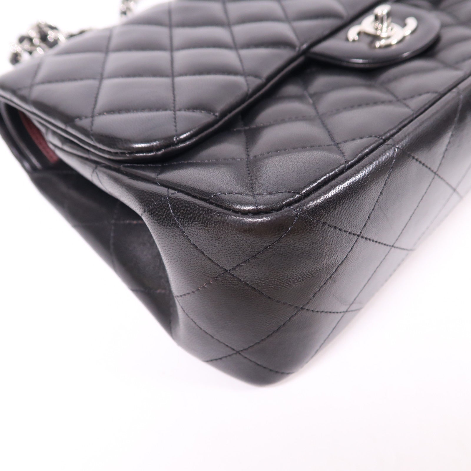 CHANEL 羊皮皮革Large Classic銀扣鏈帶肩背袋