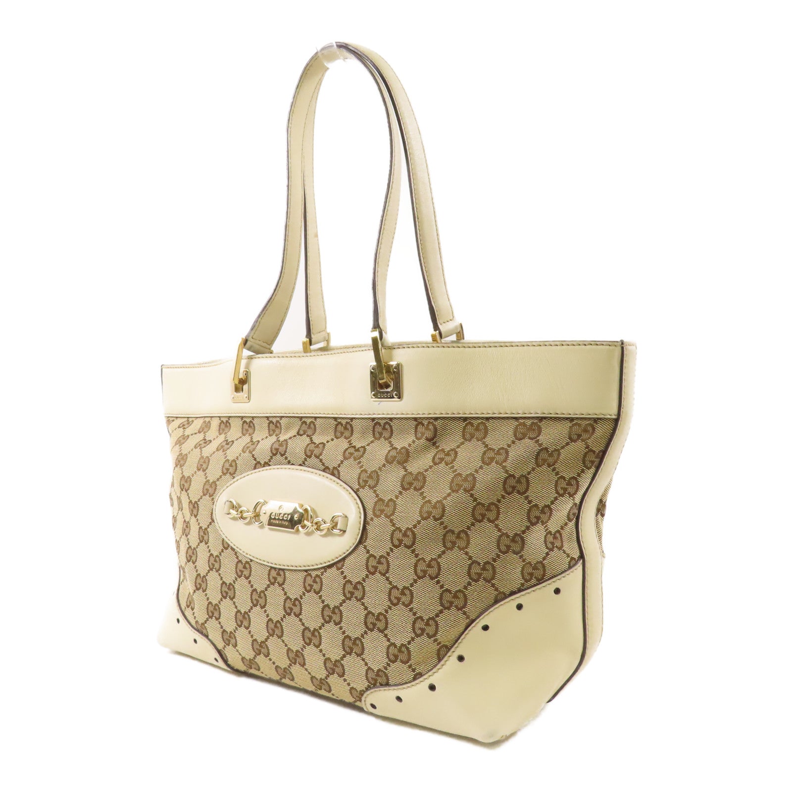 GUCCI 帆布/皮革Shoulder Bag金扣肩背袋