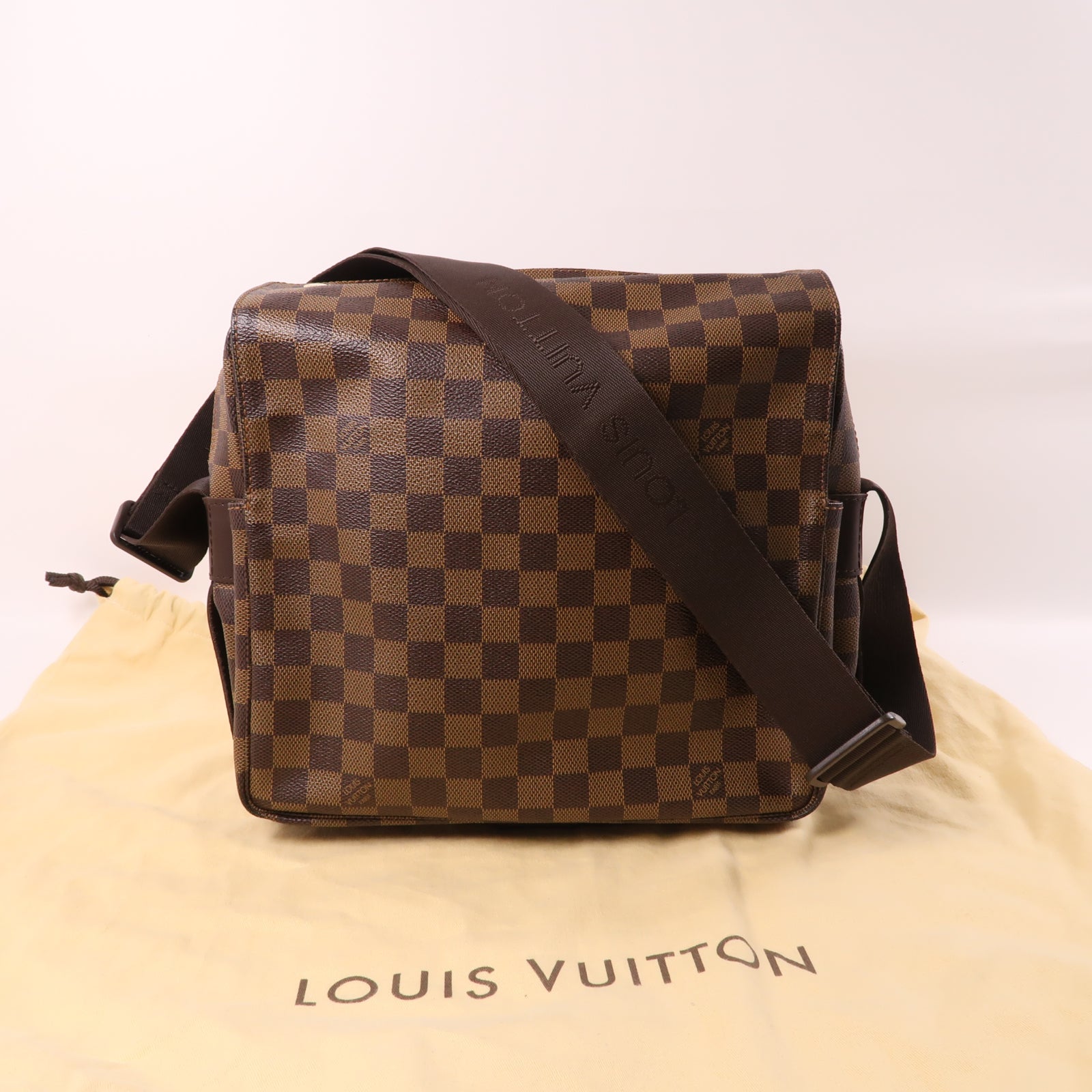LOUIS VUITTON Damier Naviglio金扣肩背袋棕色