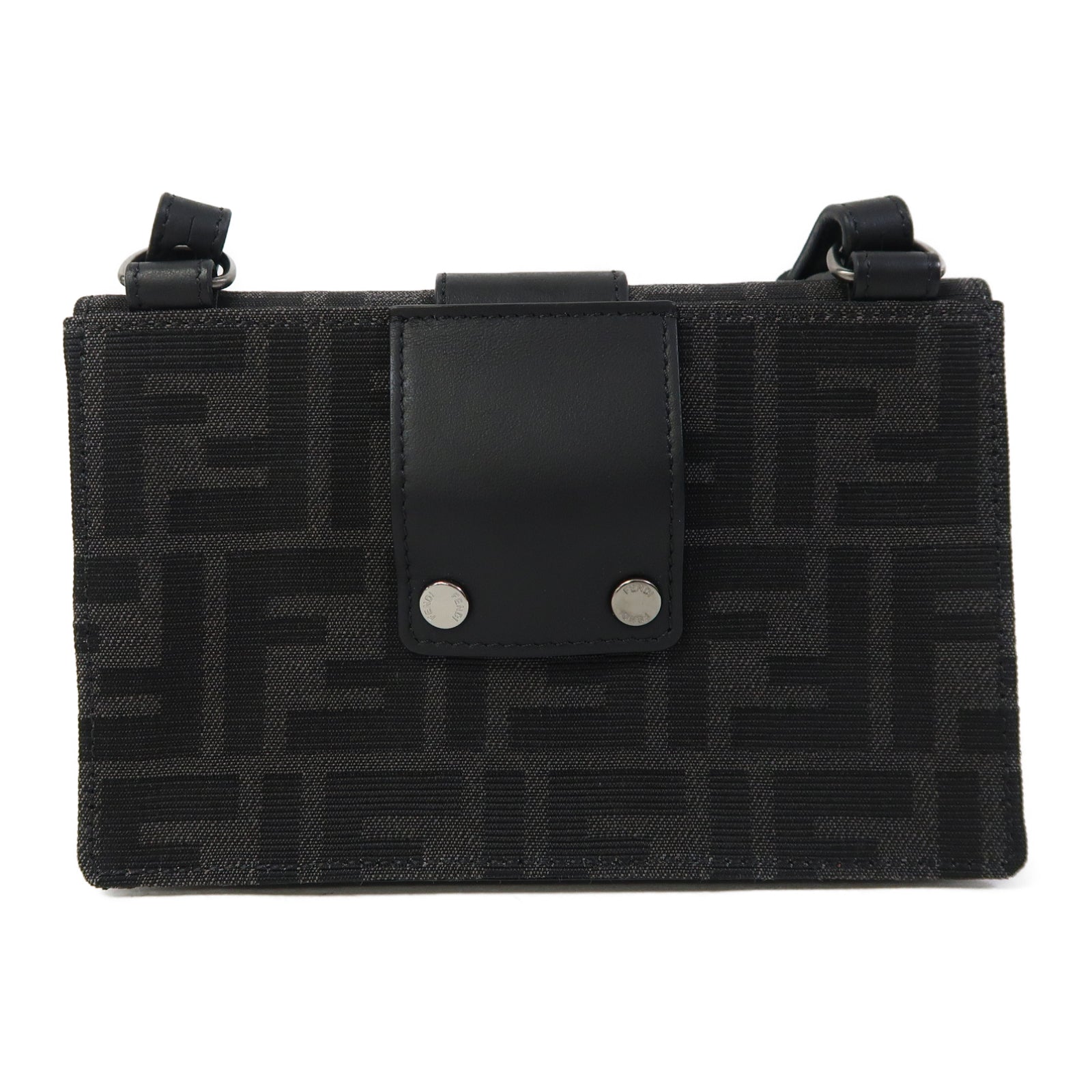 FENDI 帆布Baguette Pouch銀扣肩背袋黑色