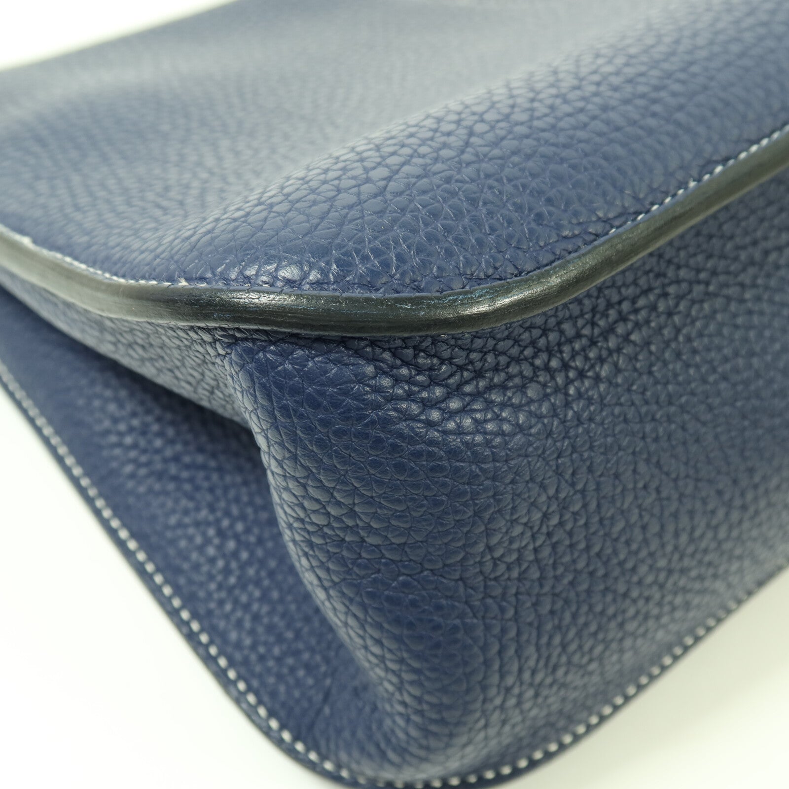HERMES Clemence皮革Halzan 31銀扣手挽肩背兩用袋Bleu Encre