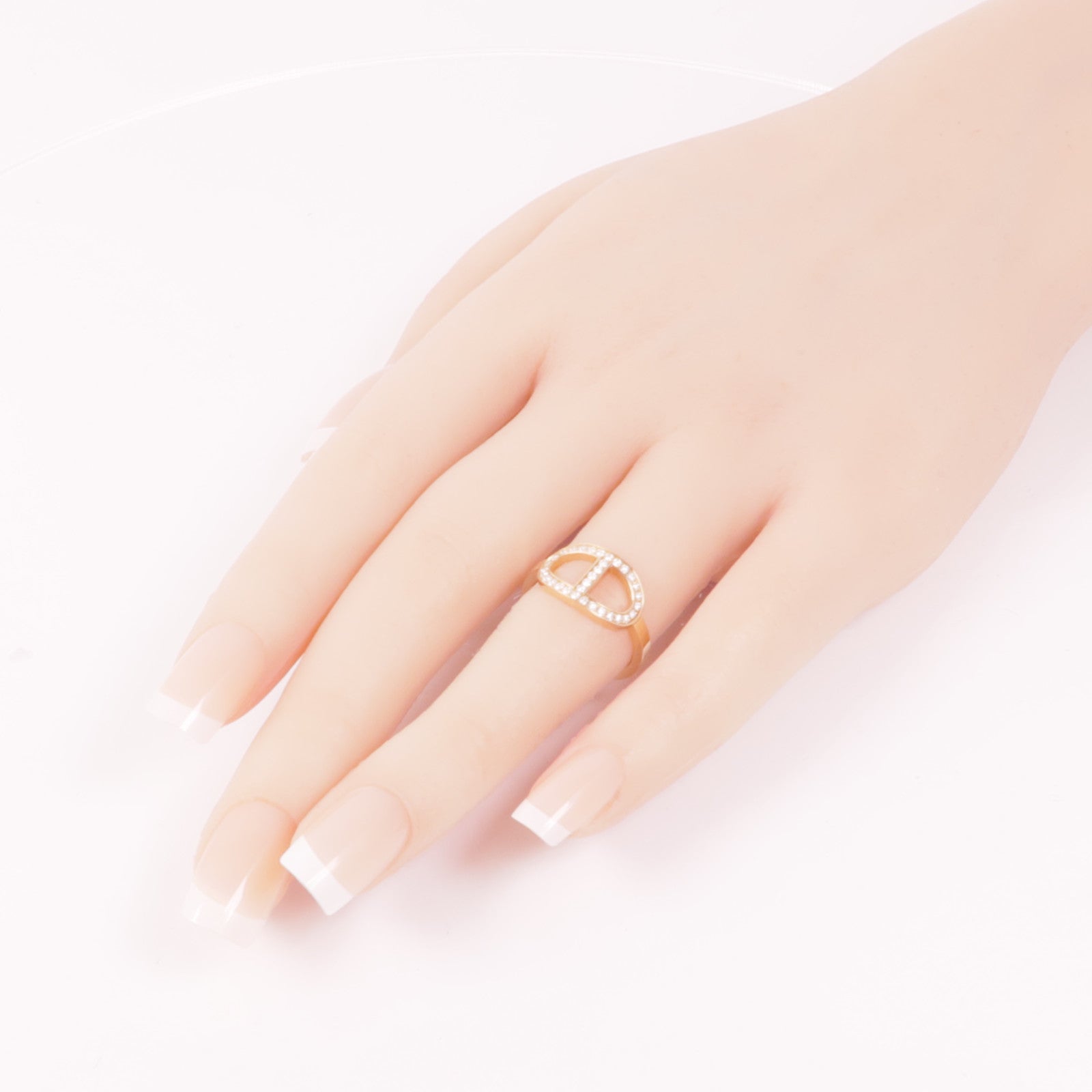 HERMES 18K玫瑰金Chaine d'ancre Contour Ring鑽石戒指Hermes#52/US#6