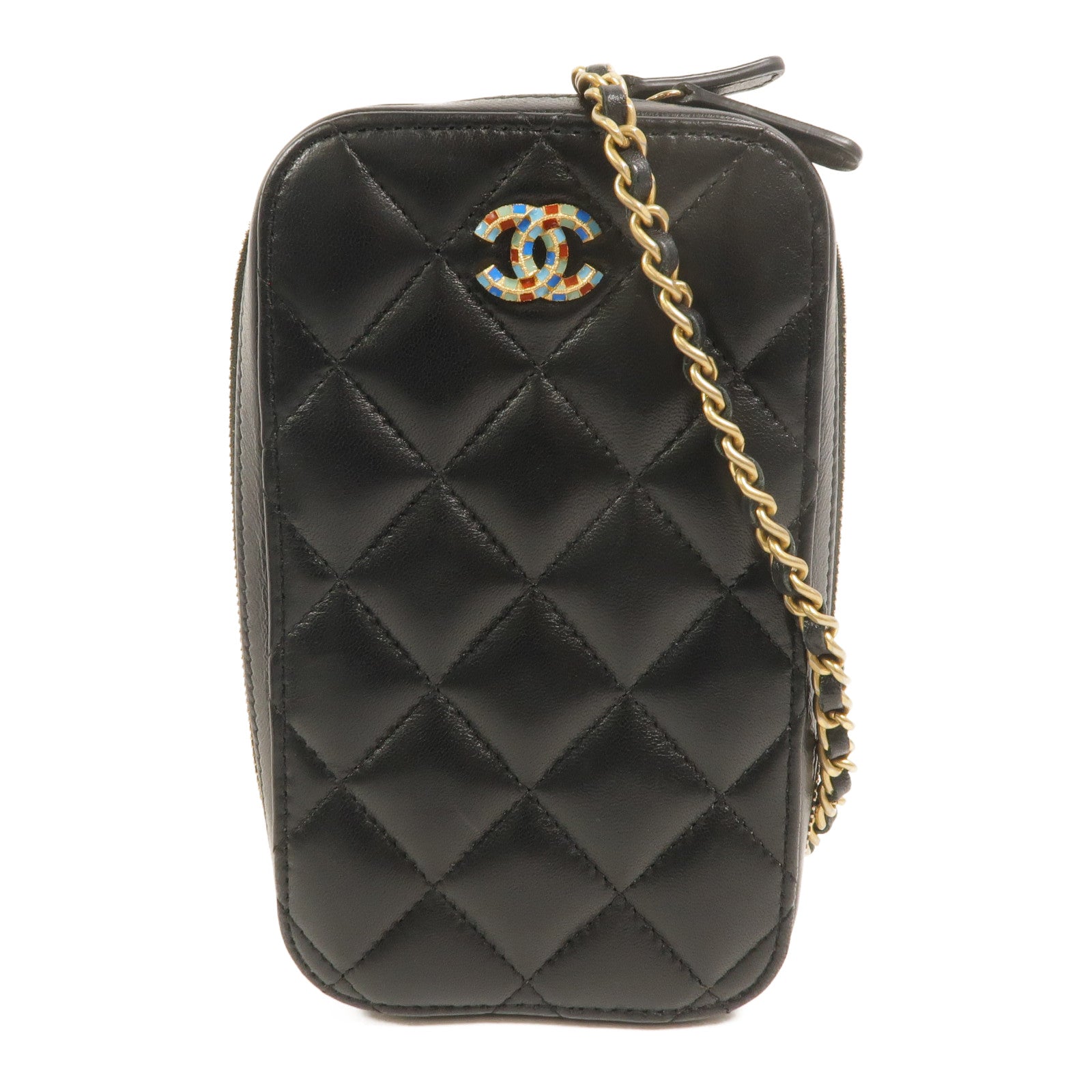 CHANEL 羊皮皮革Phone Bag鏈帶肩背袋