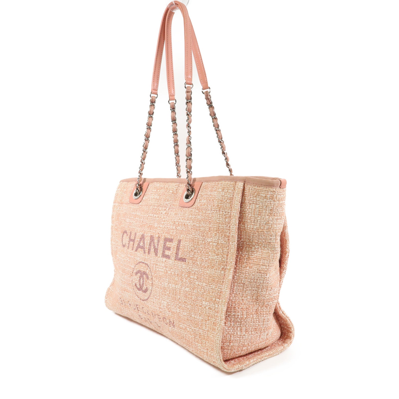 CHANEL Tweed Deauville銀扣鏈帶肩背袋