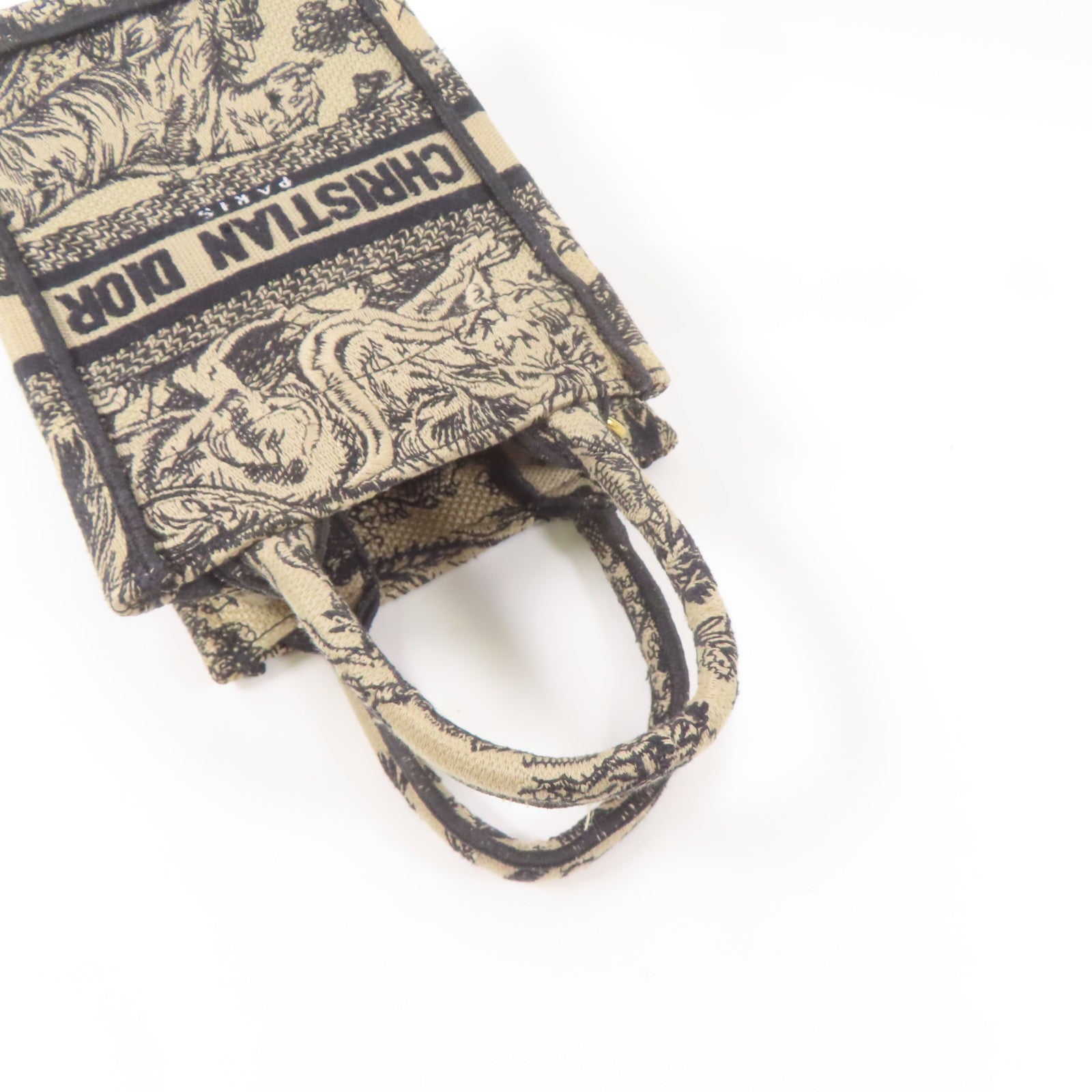 Dior 帆布Mini Vertical Dior Book Tote金扣手挽肩背兩用袋淺褐色/黑色