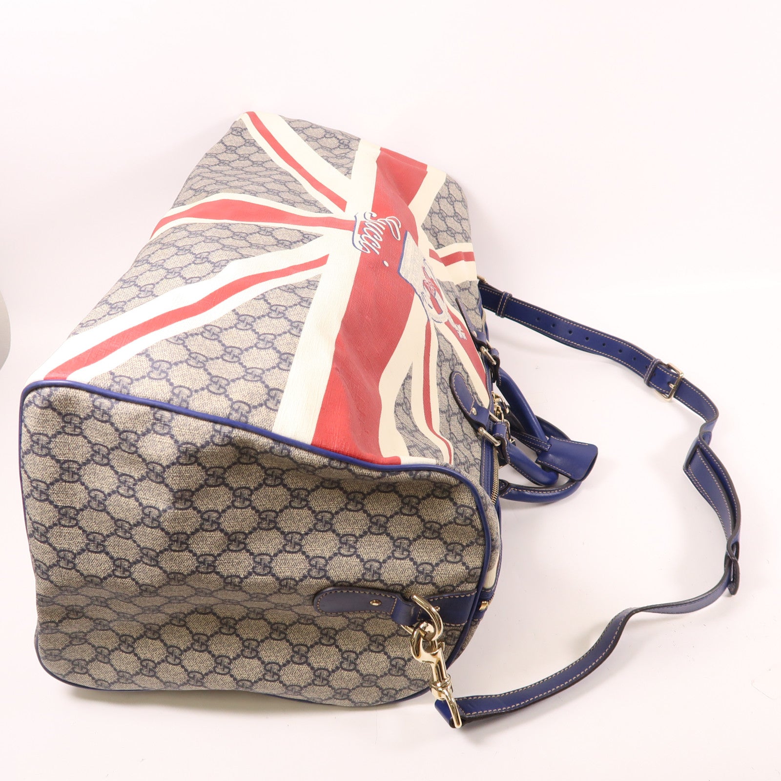 GUCCI 塗層帆布Union Jack Sloane Bag銀扣波士頓包