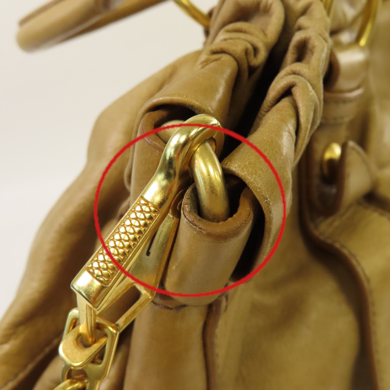 Miu Miu 【激減優惠】牛皮皮革2Way Tote Bag金扣手挽肩背兩用袋啡色