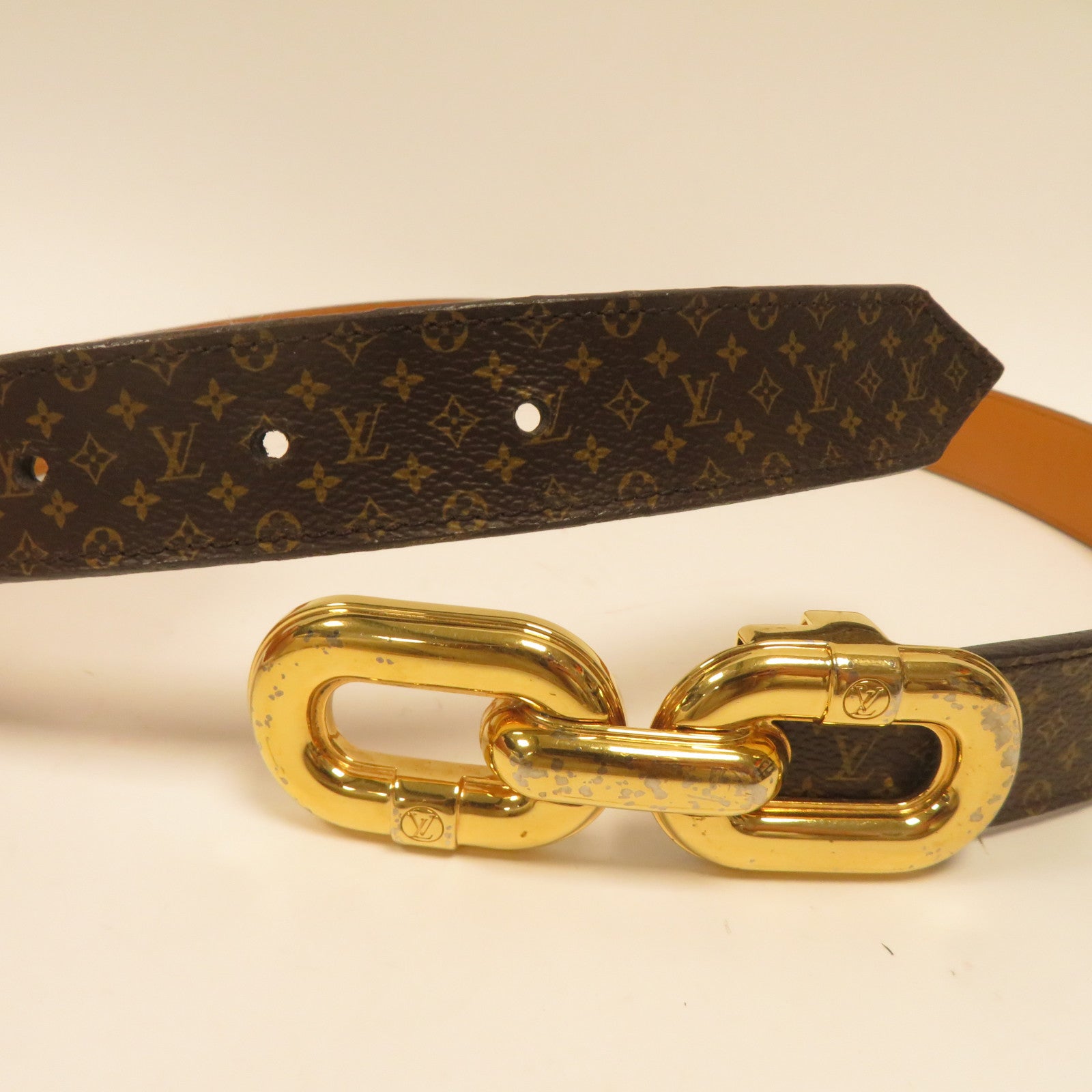 LOUIS VUITTON 【激減優惠】Monogram Belt金扣皮帶啡色