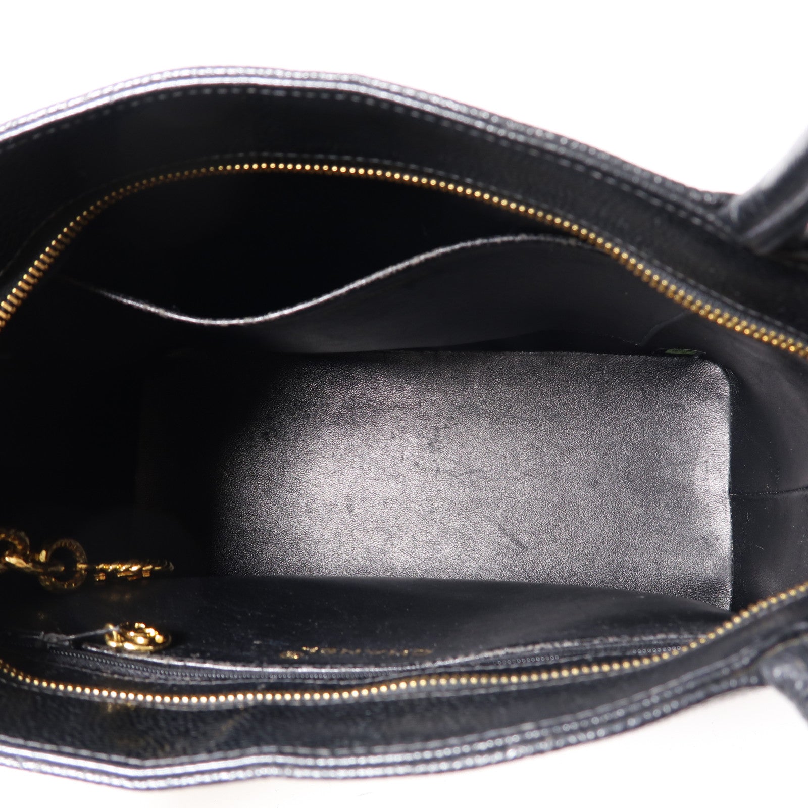 CHANEL 菱格Caviar皮革Vintage Tote金扣肩背袋黑色