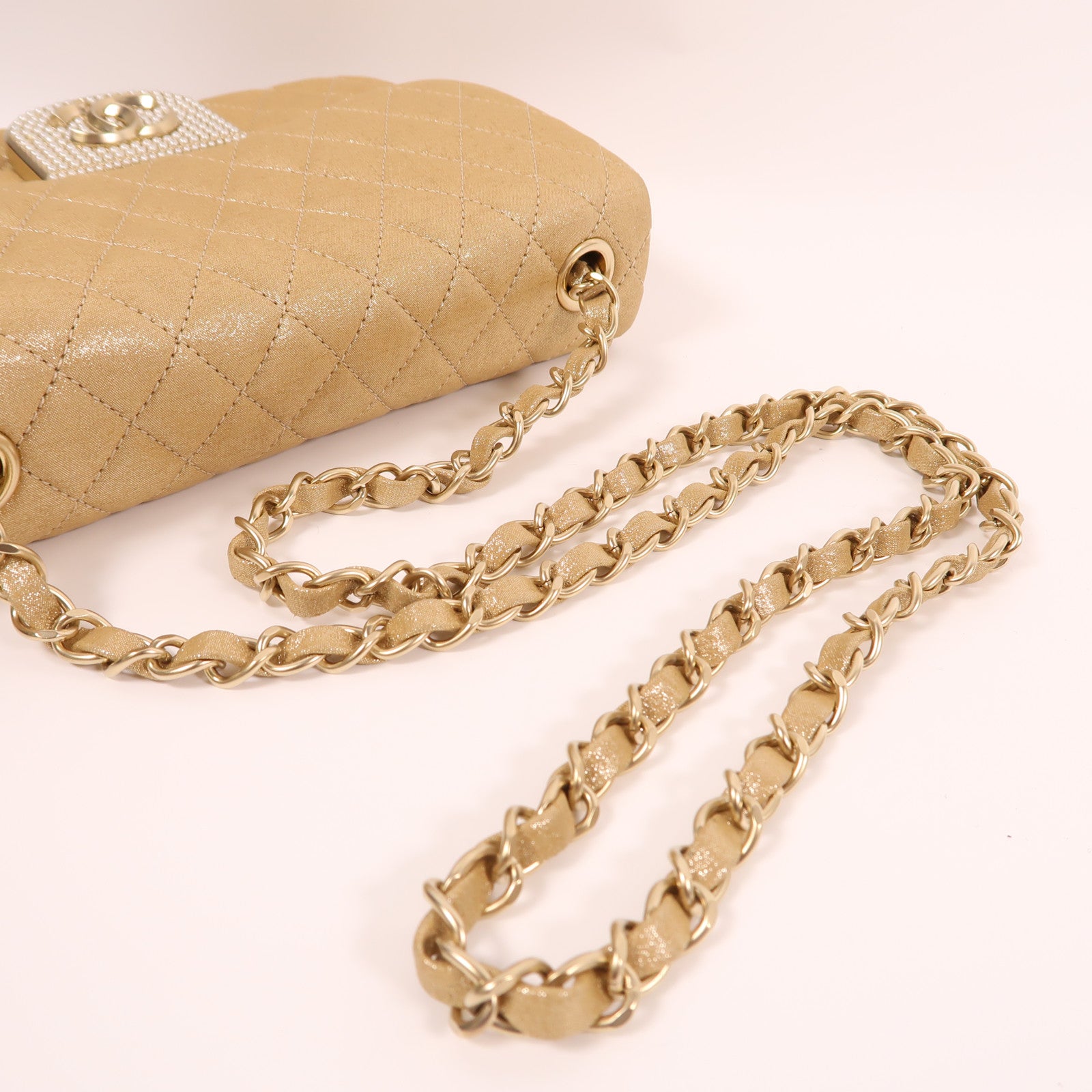CHANEL 【激減優惠】菱格羊皮皮革Chain Shoulder金扣鏈帶肩背袋金色