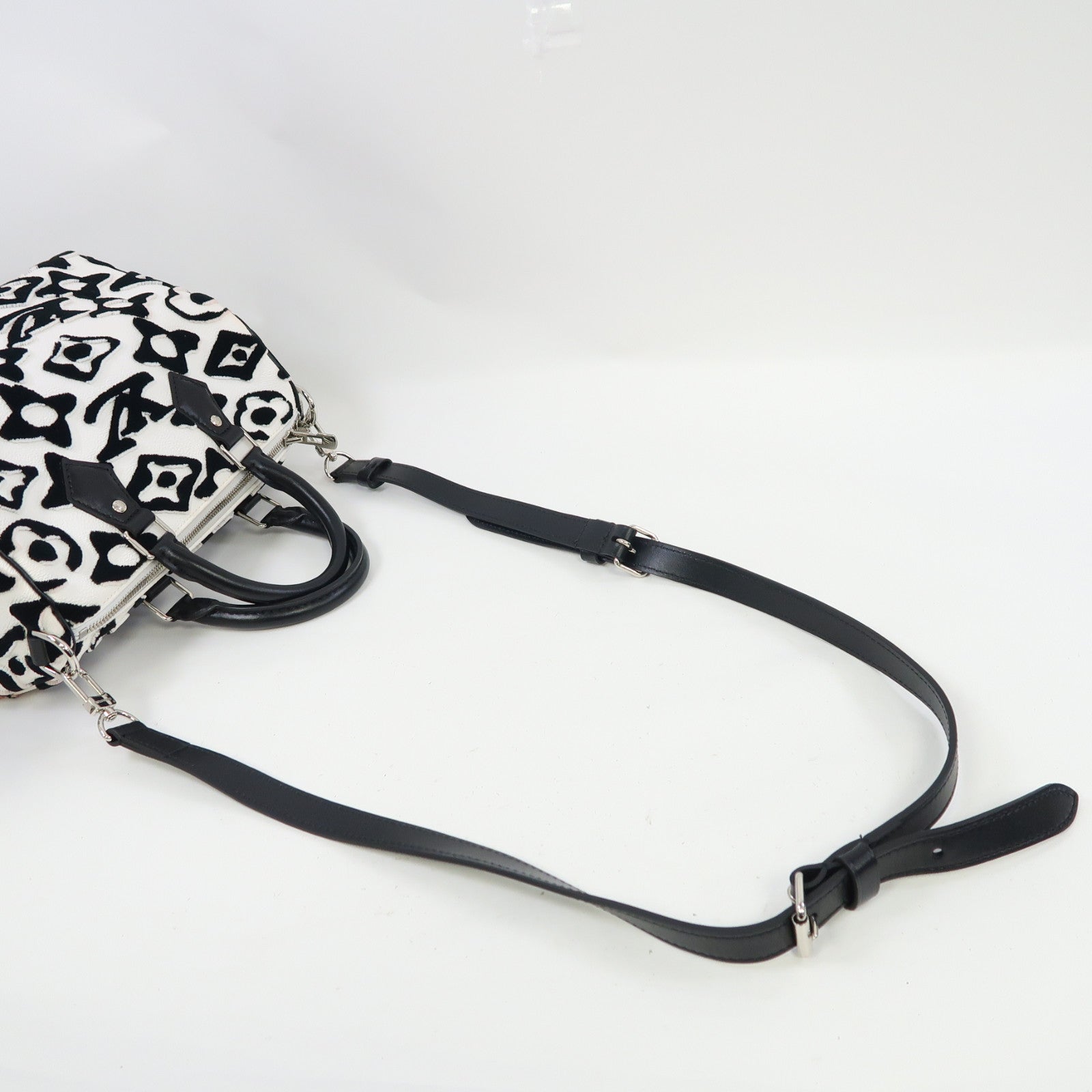 LOUIS VUITTON 絨布/塗層帆布Urs Fischer Speedy 25銀扣手挽肩背兩用袋白色/黑色