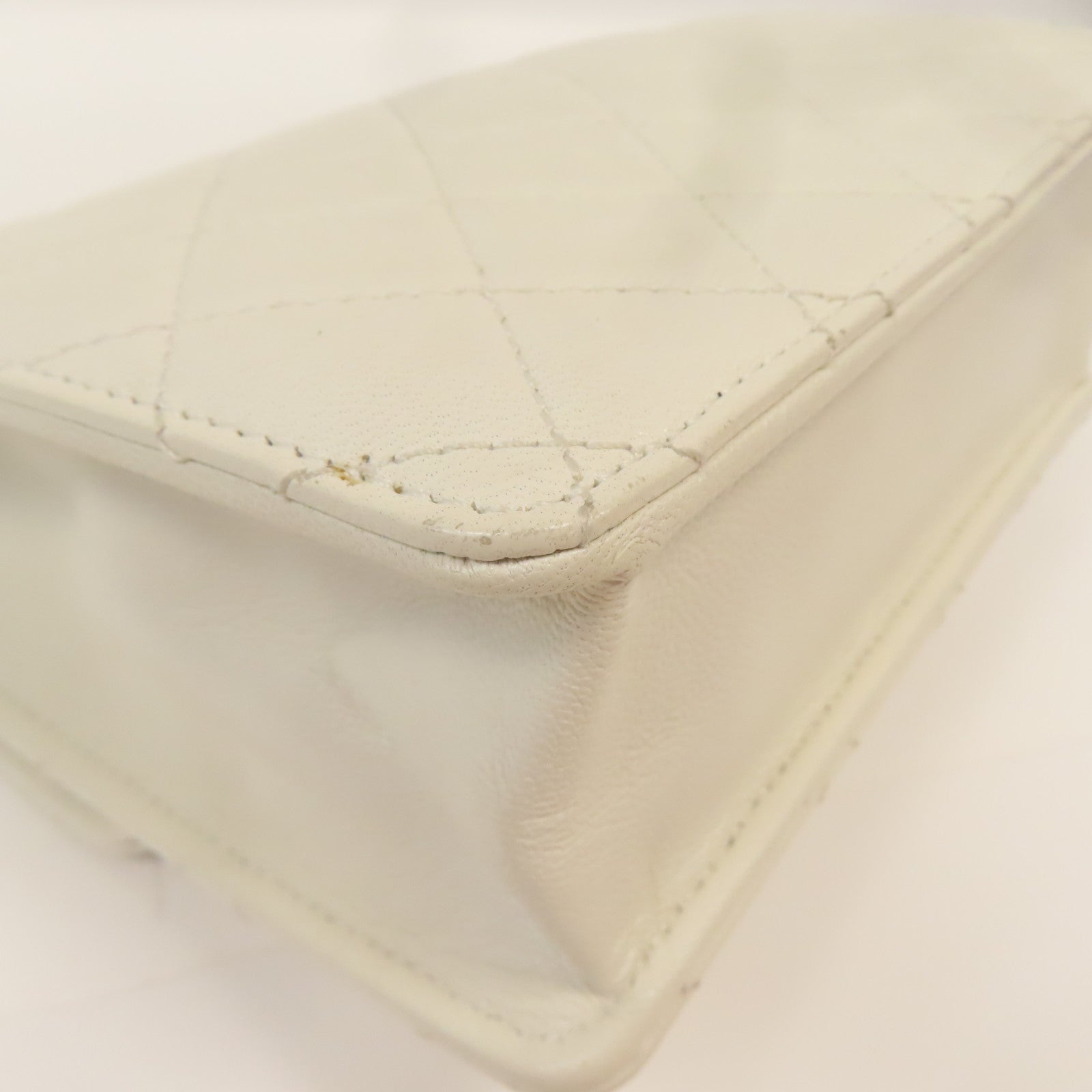 CHANEL 【激減優惠】菱格牛皮皮革Pearl Flap Bag金扣鏈帶肩背袋白色