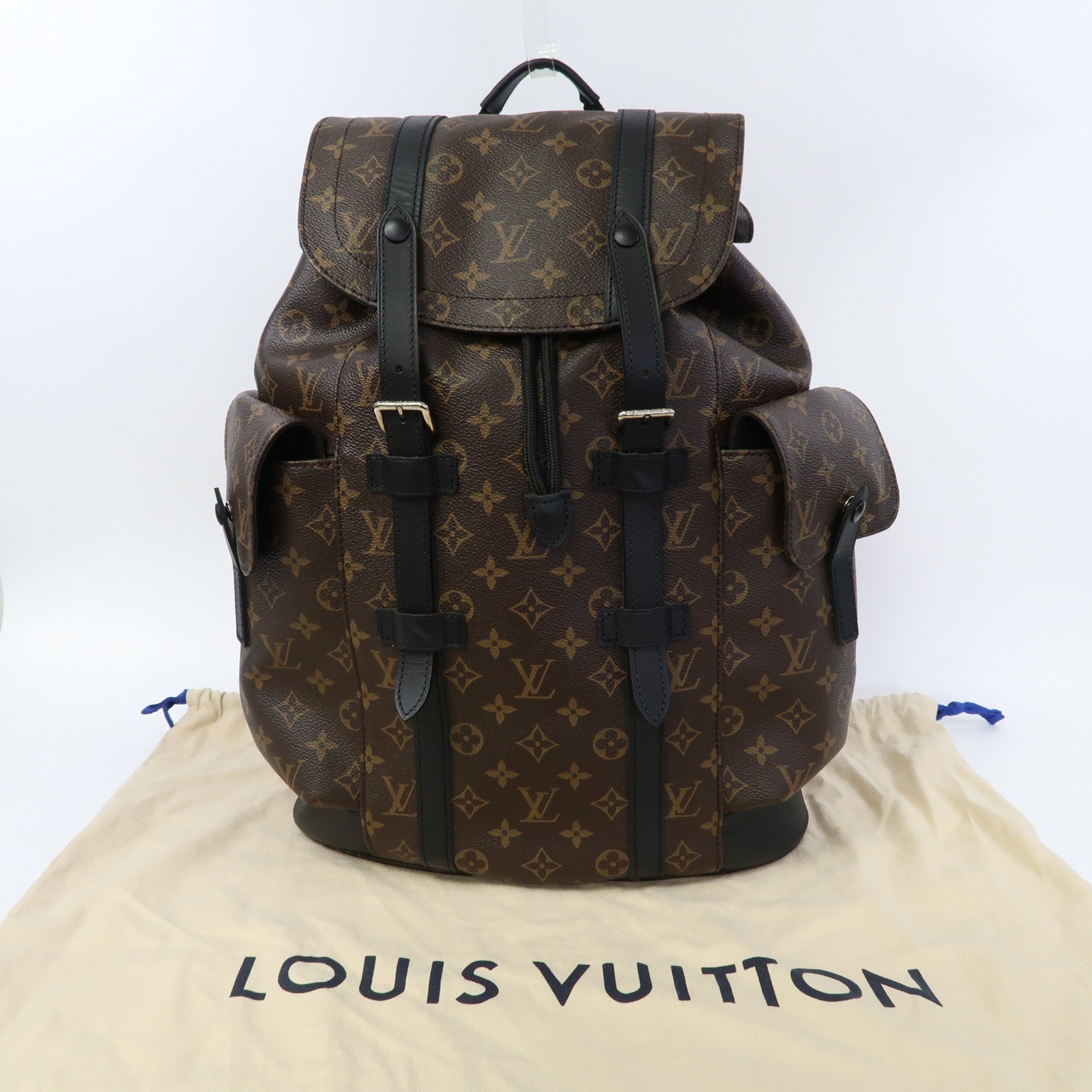 LOUIS VUITTON Monogram Macassar Christopher MM銀扣背包啡色