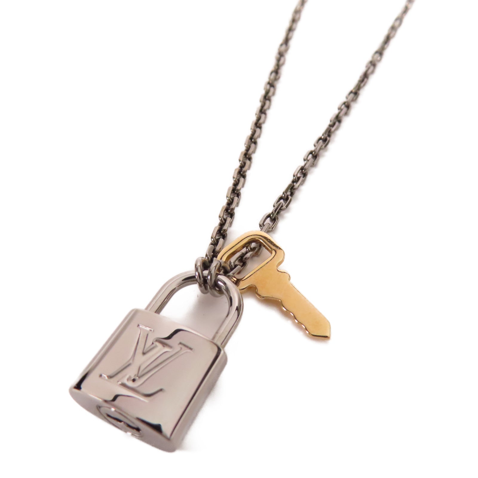 LOUIS VUITTON LV Padlock Necklace M01149 Metal Silver Gold