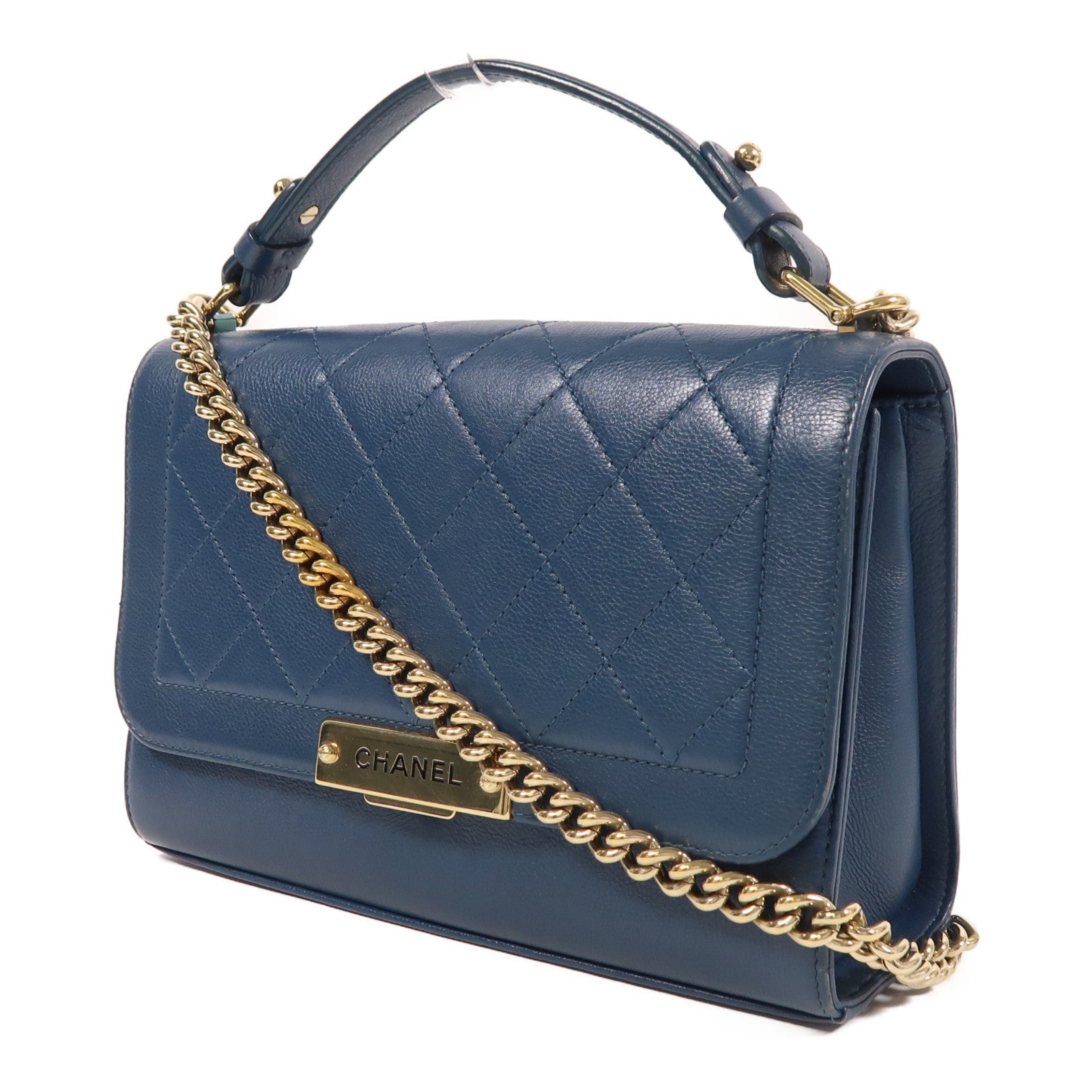 CHANEL 牛皮皮革Chain Shoulder金扣手挽肩背兩用袋