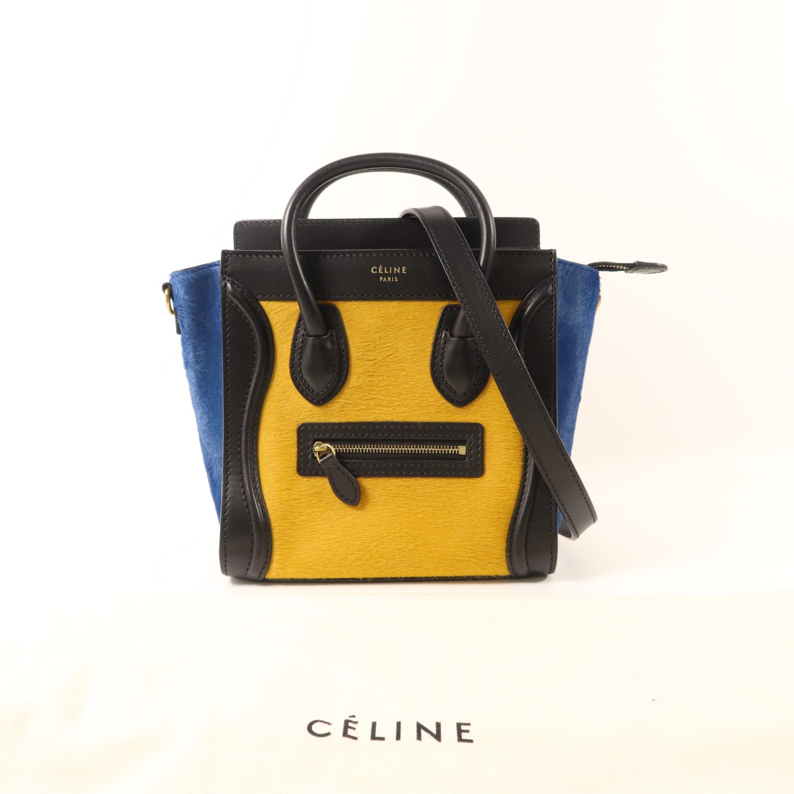 CELINE 牛皮皮革/馬毛Nano Luggage金扣手挽肩背兩用袋