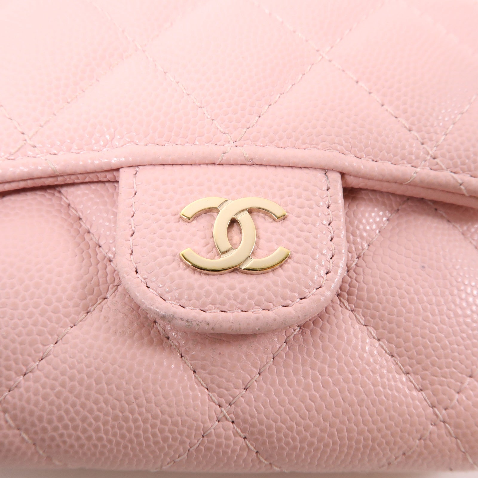 CHANEL 牛皮皮革Wallet金扣錢包粉紅色