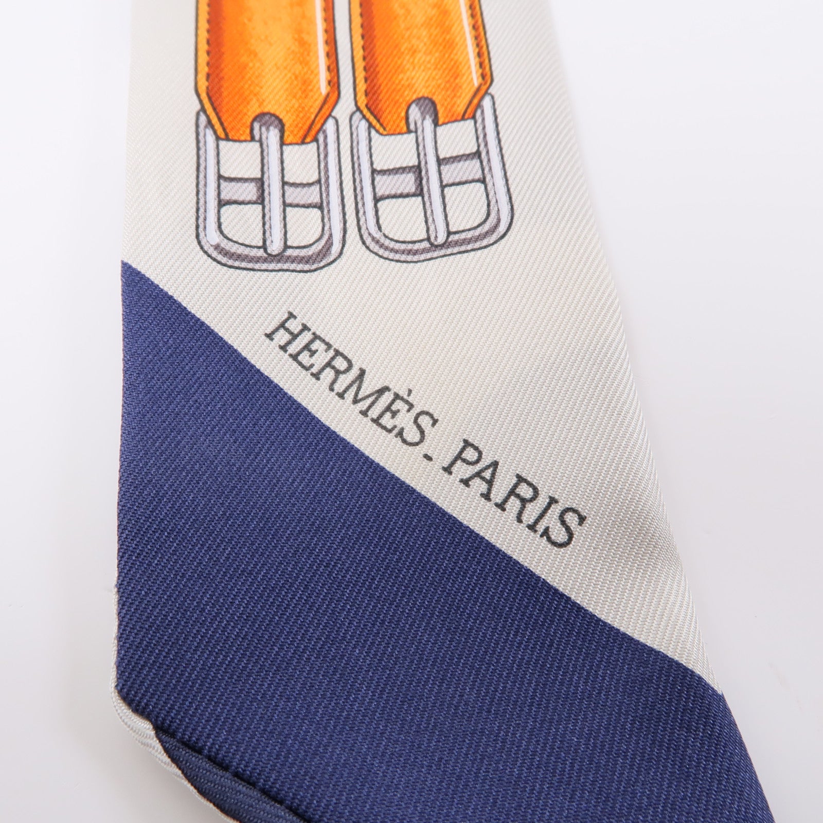 HERMES Twilly Scarf Scarves Silk Navy White Beige Orange