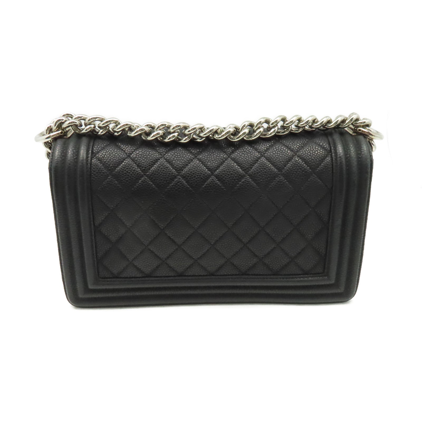 CHANEL 【激減優惠】菱格Caviar皮革Boy Chanel 25cm Chain Shoulder Bag銀扣鏈帶肩背袋黑色