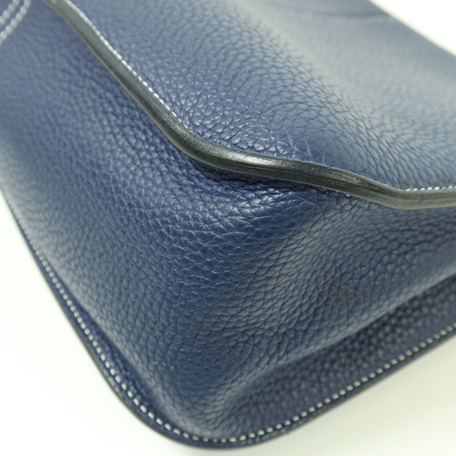 HERMES Clemence皮革Halzan 31銀扣手挽肩背兩用袋Bleu Encre