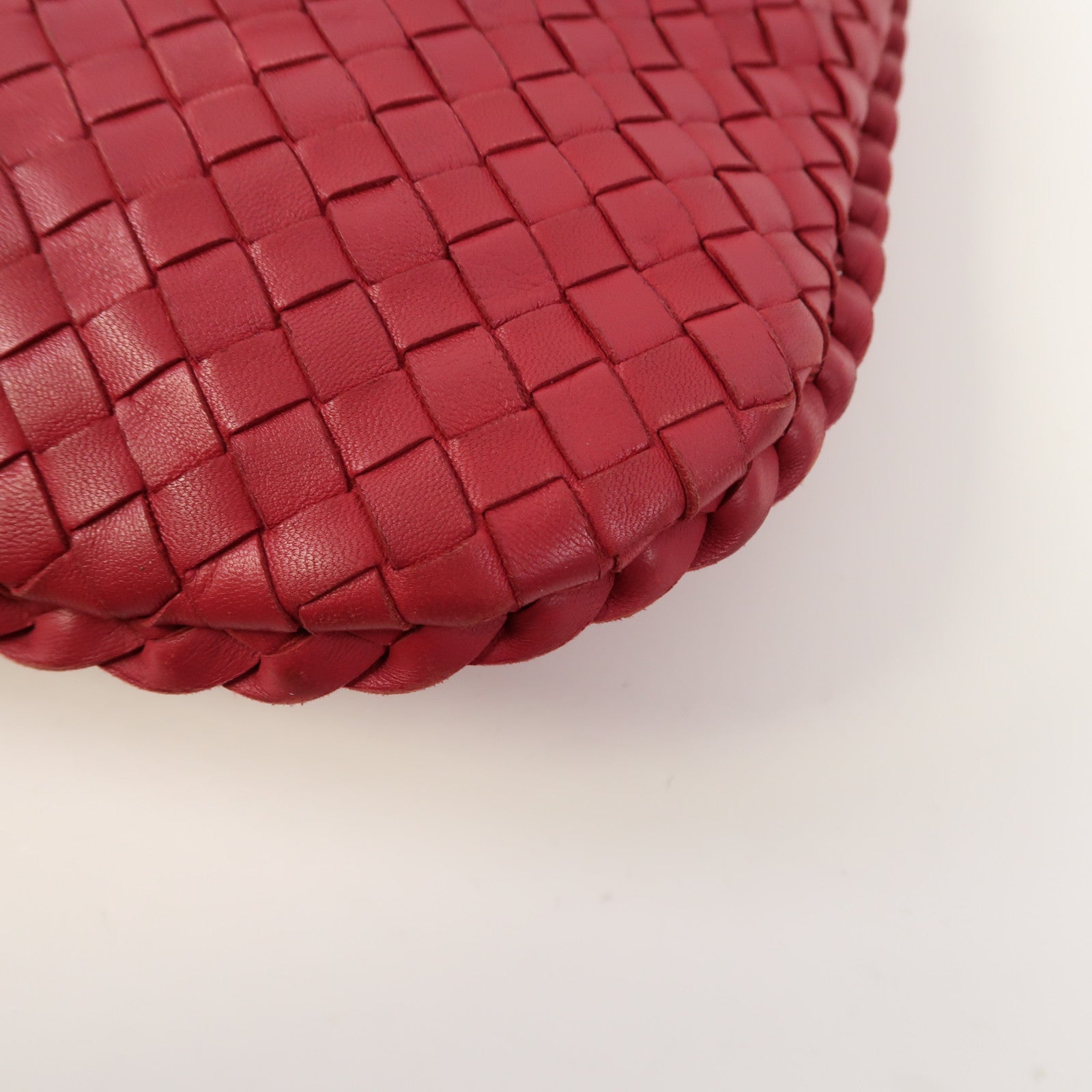 BOTTEGA VENETA 織紋羊皮皮革Handbag金扣手挽袋紅色