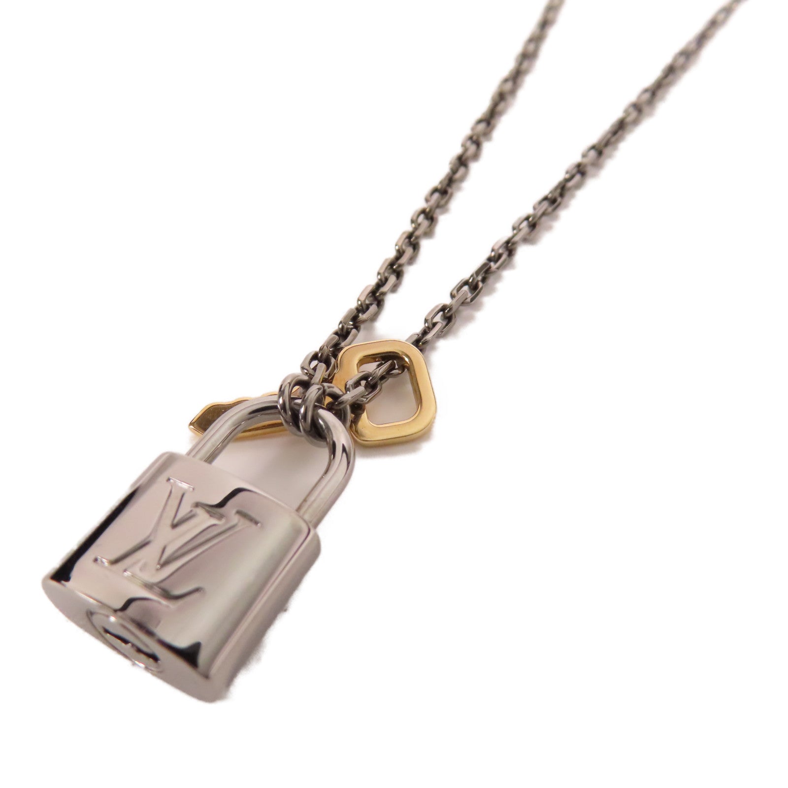 LOUIS VUITTON LV Padlock Necklace M01149 Metal Silver Gold